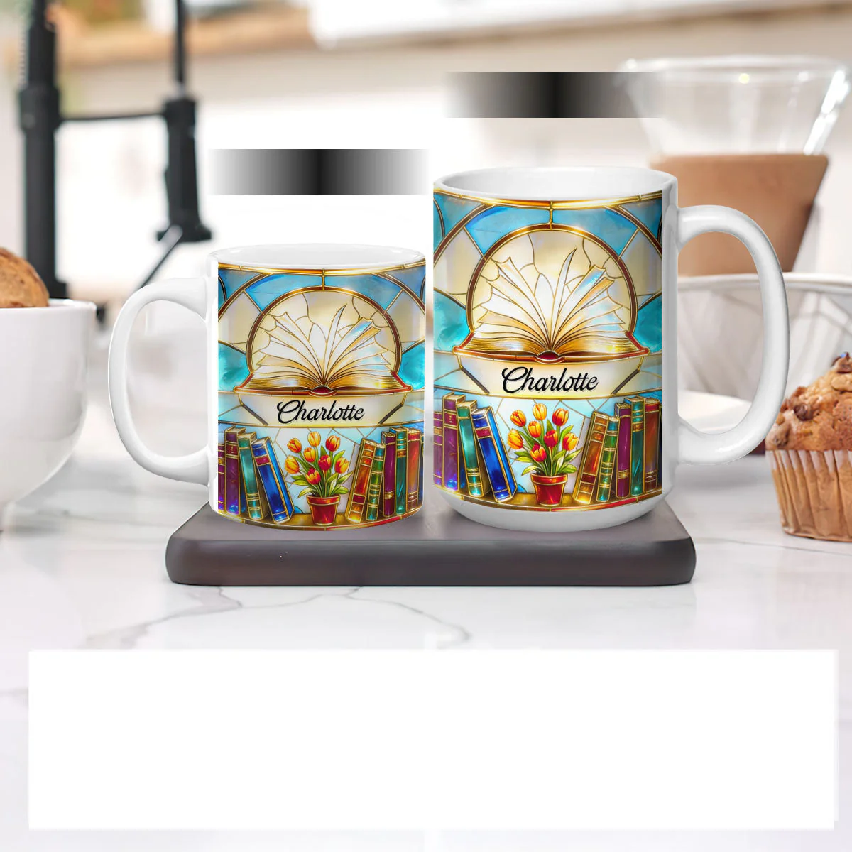 Whimsical Open Book And Tulips - Personalized Mug - Gift For Book Lovers, Readers, Women HN02 - Image 5