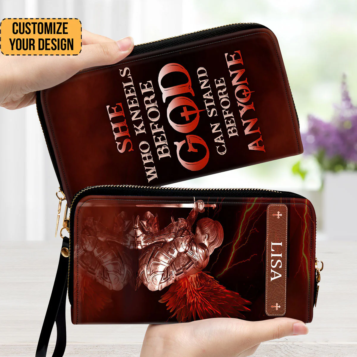 Who Kneels Before God Can Stand Before Anyone - Scripture Gifts For Women Of God - Personalized Leather Long Wallets - AT4081428