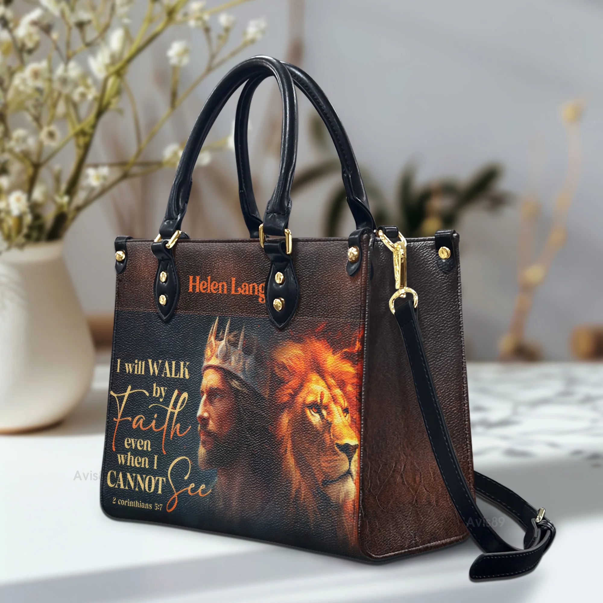 Will Walk By Faith - Beautiful Personalized Leather Handbag - AT4081218 - Image 2