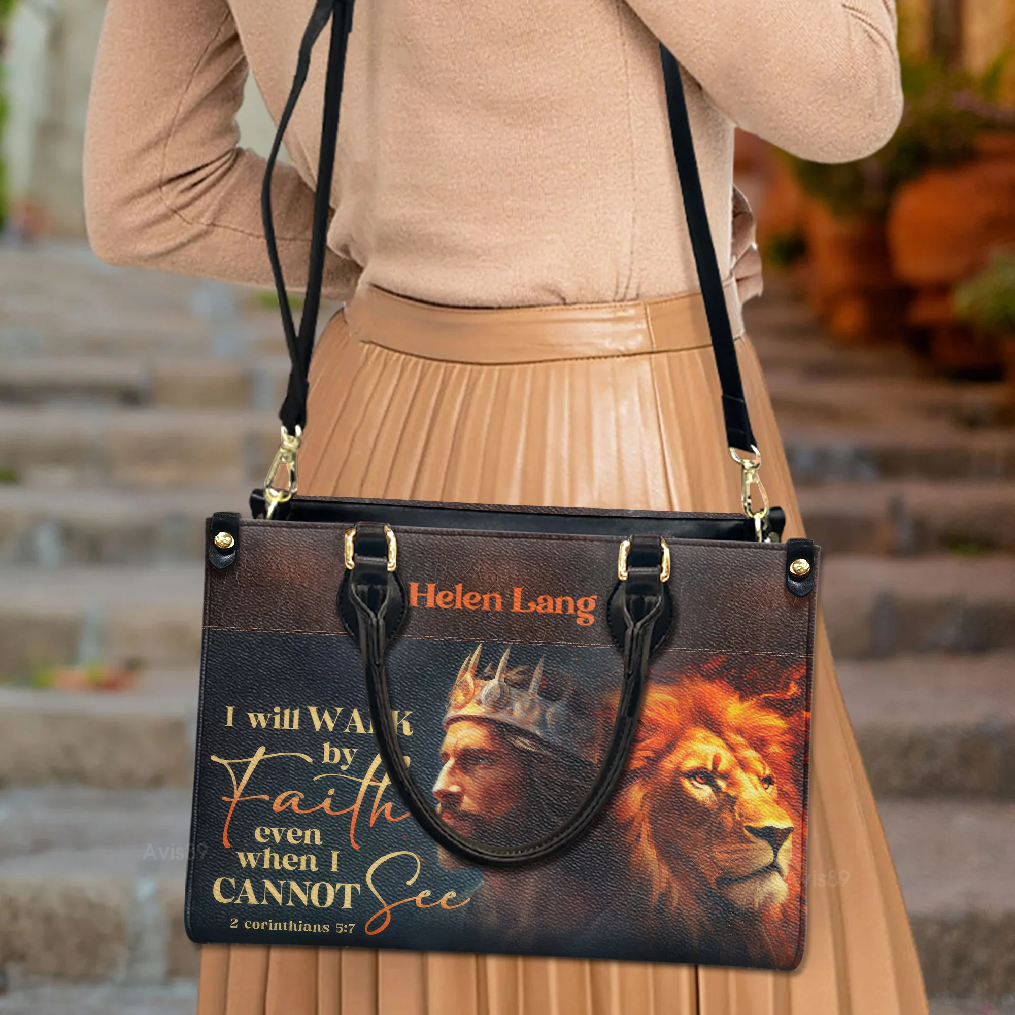 Will Walk By Faith - Beautiful Personalized Leather Handbag - AT4081218 - Image 3