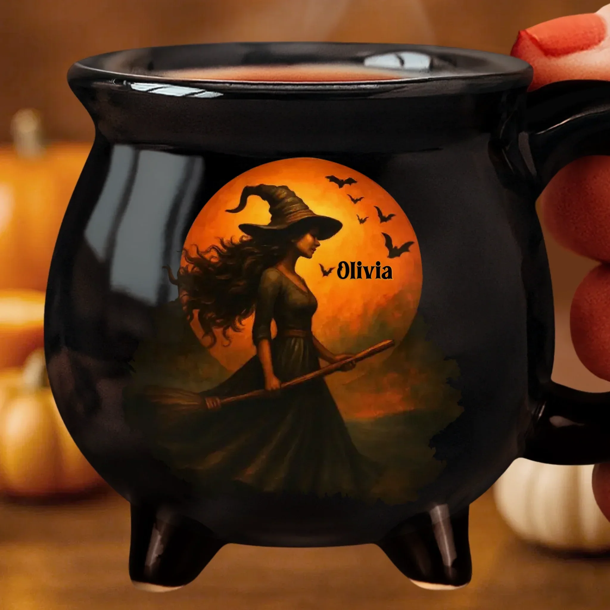 Witching You A Wicked Brew - Custom Witch Cauldron Coffee Mug - Personalized Halloween Witchy Gifts For Besties, Sisters, BFF, Family, Yourself - Image 2