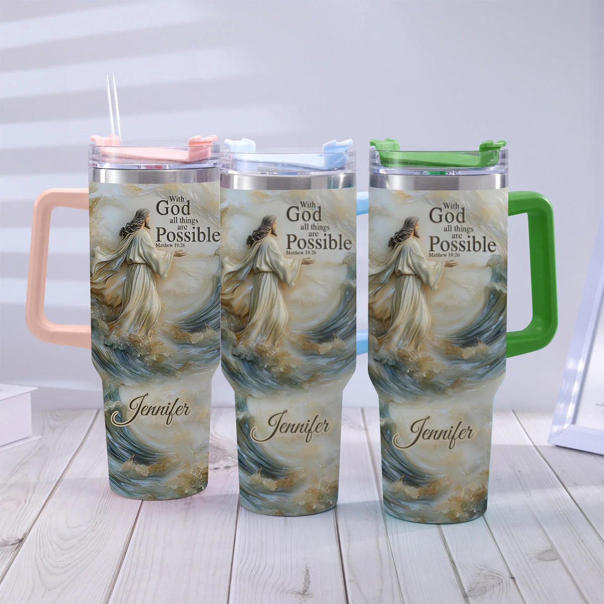 With God All Things Are Possible - Personalized 40oz Tumbler Cup With Straw TD118 - Image 2