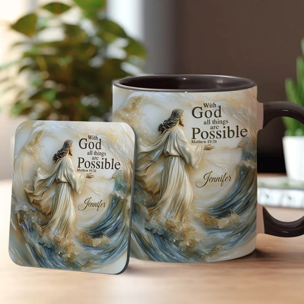 With God All Things Are Possible – Personalized Christian Accent Mug – Gift for Christian BA01 - Image 2