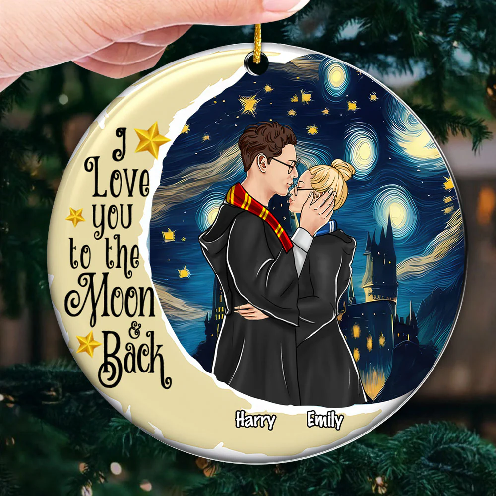 Wizard And Witch HaPo Couple I Love You To The Moon And Back - Personalized Acrylic Ornament - Gift For Couples | CL20 NL122 - Image 3