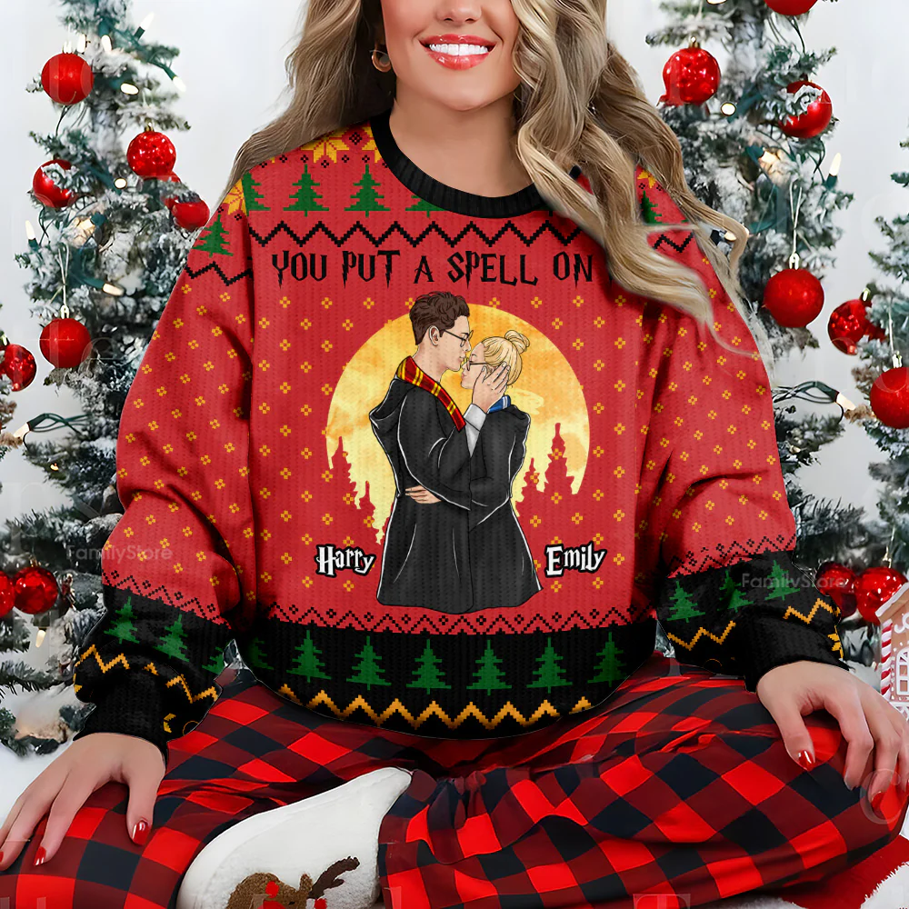 Wizard And Witch HaPo You Put A Spell On Me - Personalized Ugly Christmas Sweater | CL20 NL122 - Image 4