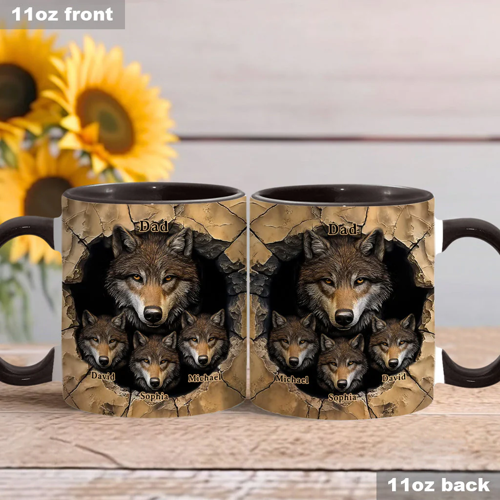 Wolf Family - Personalized Accent Mug - Gift For Dad - Image 2