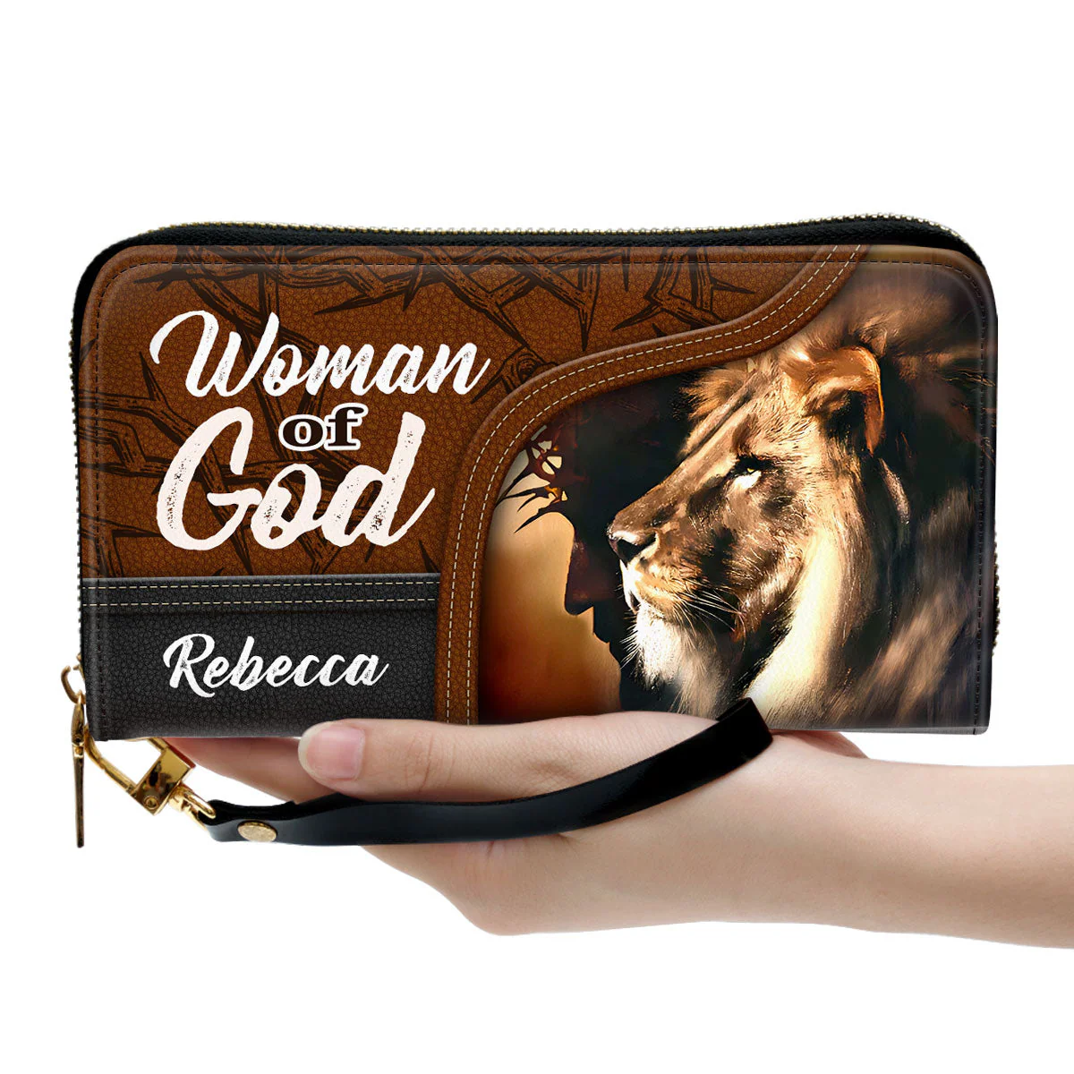 Woman And Lion Of Judah - Personalized Leather Long Wallet - Image 2