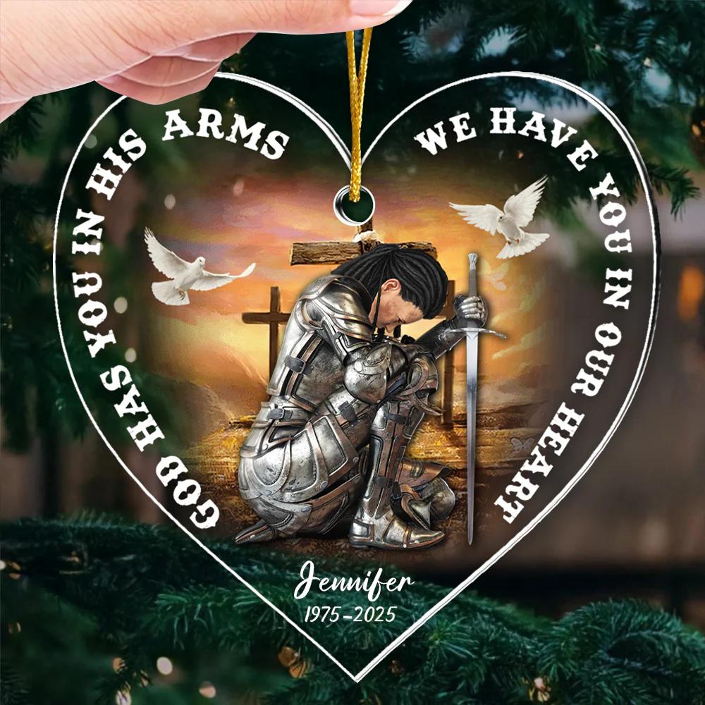 Woman Warrior God Has You In His Arms - Personalized Acrylic Ornament | CLGOD03 NL122 - Image 3