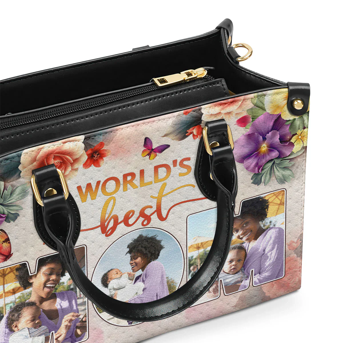 World’s Best Mom Custom Photo Tote - Personalized Leather Handbag - Gift for Black Women, Mother’s Day | HD95 - Image 4