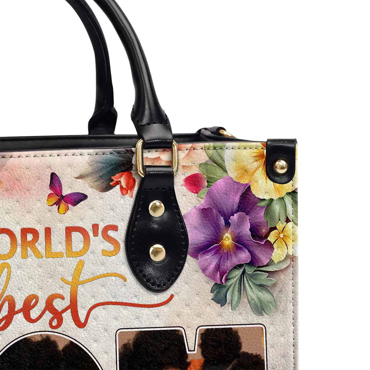 World’s Best Mom Custom Photo Tote - Personalized Leather Handbag - Gift for Black Women, Mother’s Day | HD95 - Image 5