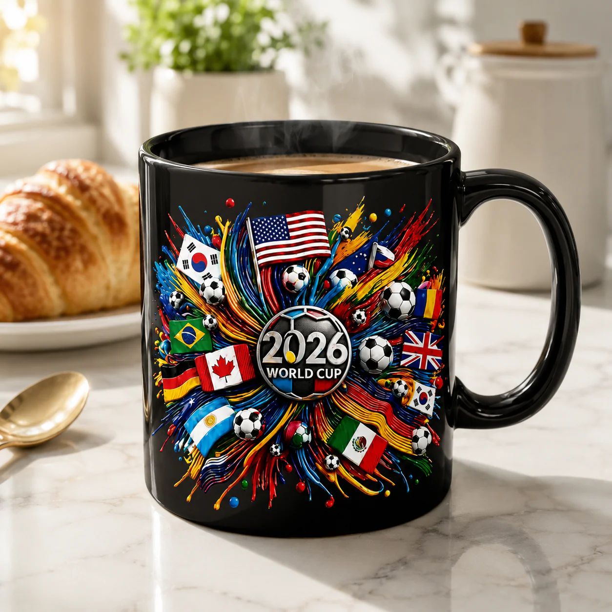 World Soccer Cup 2026 Paint Splash Flags Distressed - Personalized Black Mug - Gift For Fans - Image 5