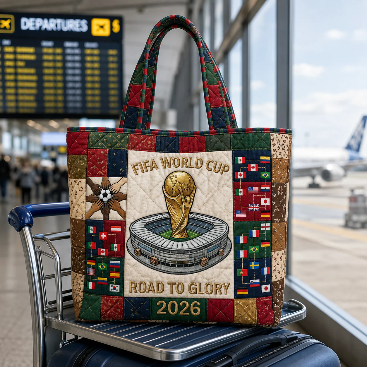 World Soccer Cup 2026 Road To Glory Trophy In Stadium Flags - Quilted Tote Bag - Gift For Soccer Fans - Image 4