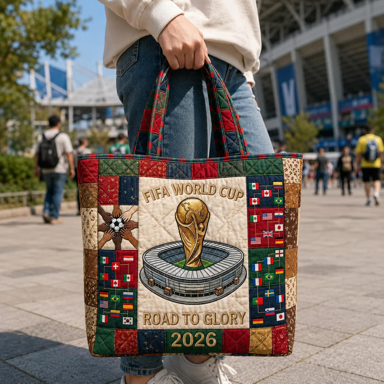World Soccer Cup 2026 Road To Glory Trophy In Stadium Flags - Quilted Tote Bag - Gift For Soccer Fans - Image 5
