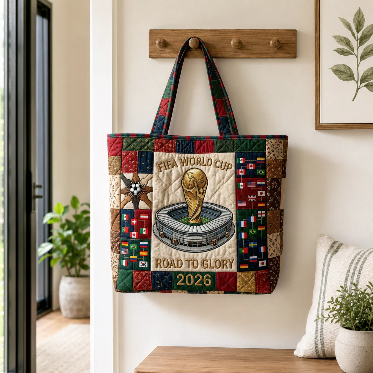 World Soccer Cup 2026 Road To Glory Trophy In Stadium Flags - Quilted Tote Bag - Gift For Soccer Fans - Image 6