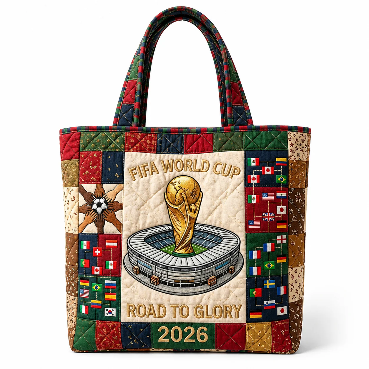 World Soccer Cup 2026 Road To Glory Trophy In Stadium Flags - Quilted Tote Bag - Gift For Soccer Fans - Image 7