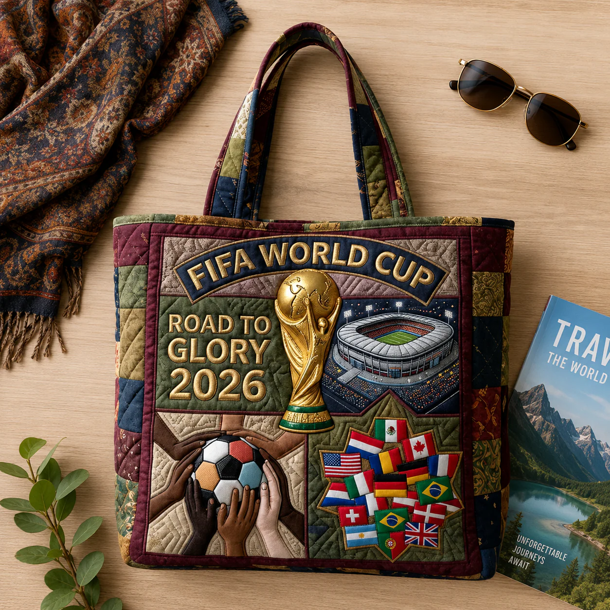 World Soccer Cup 2026 Road To Glory Trophy Stadium Flags - Quilted Tote Bag - Gift For Soccer Fans - Image 5
