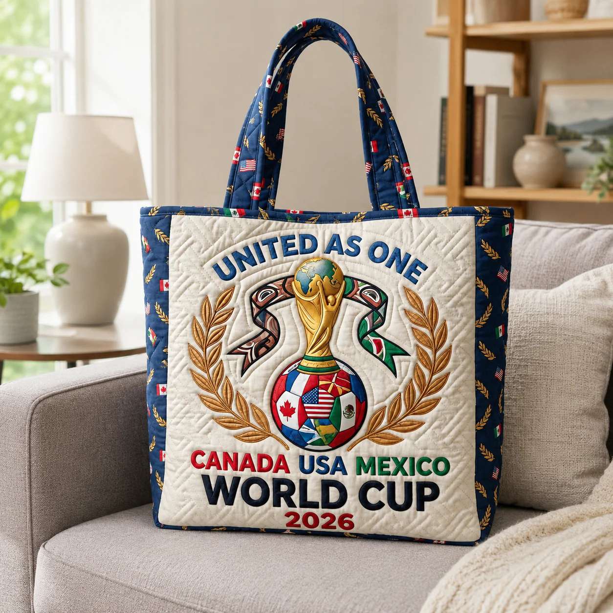 World Soccer Cup 2026 United As One Canada USA Mexico - Quilted Tote Bag - Gift For Soccer Fans