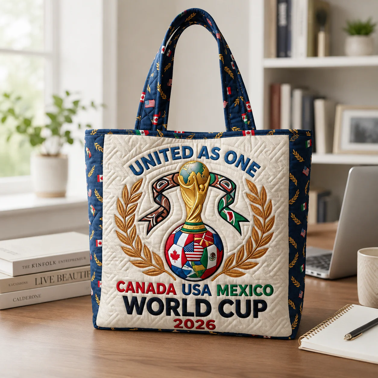 World Soccer Cup 2026 United As One Canada USA Mexico - Quilted Tote Bag - Gift For Soccer Fans - Image 2