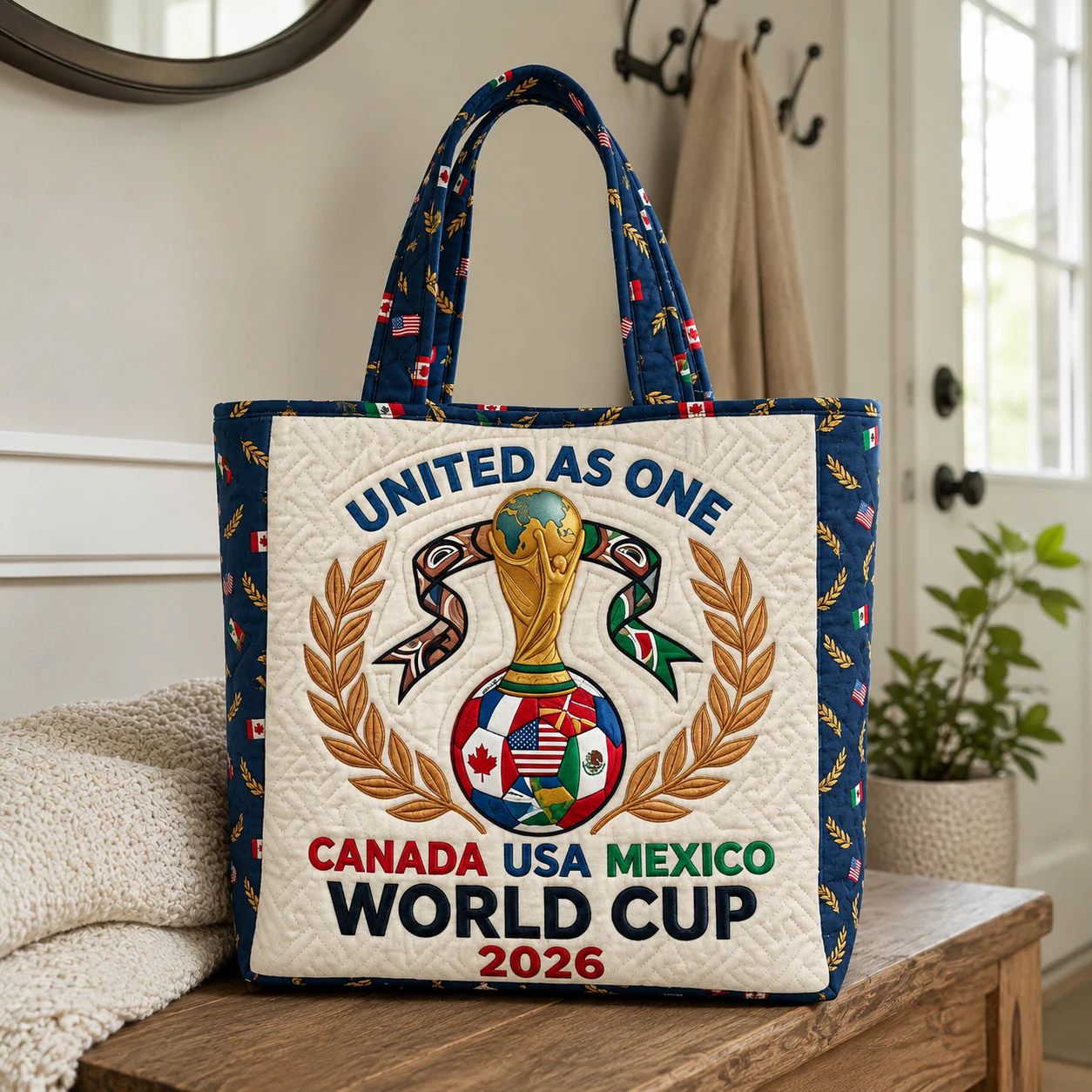 World Soccer Cup 2026 United As One Canada USA Mexico - Quilted Tote Bag - Gift For Soccer Fans - Image 3