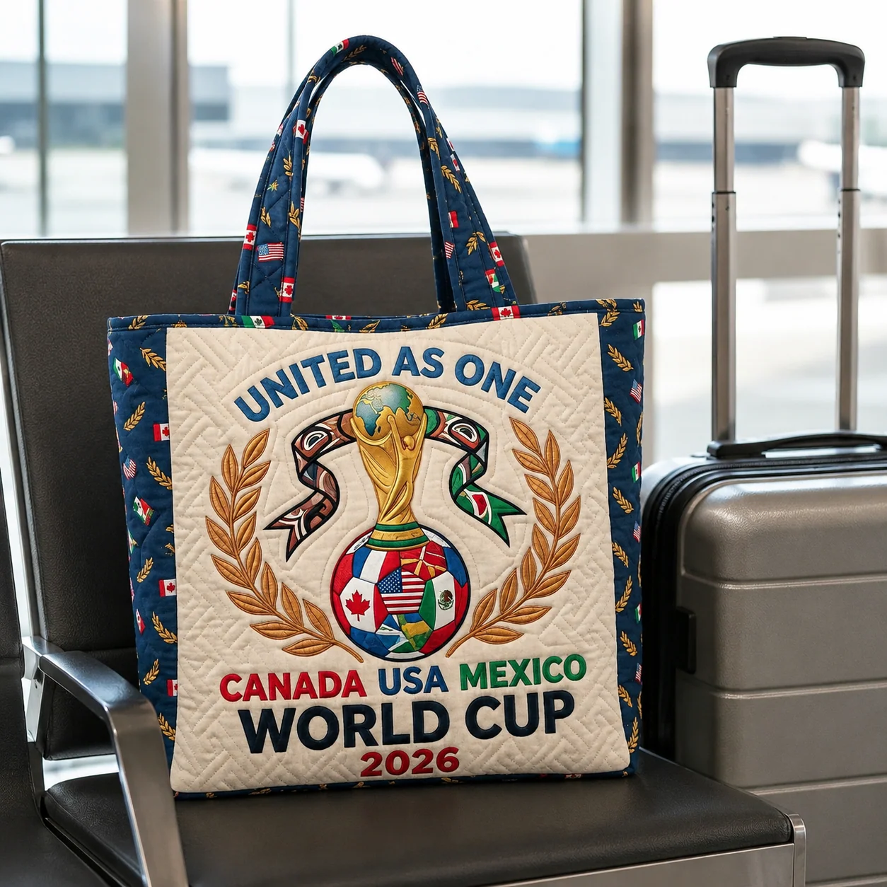 World Soccer Cup 2026 United As One Canada USA Mexico - Quilted Tote Bag - Gift For Soccer Fans - Image 4