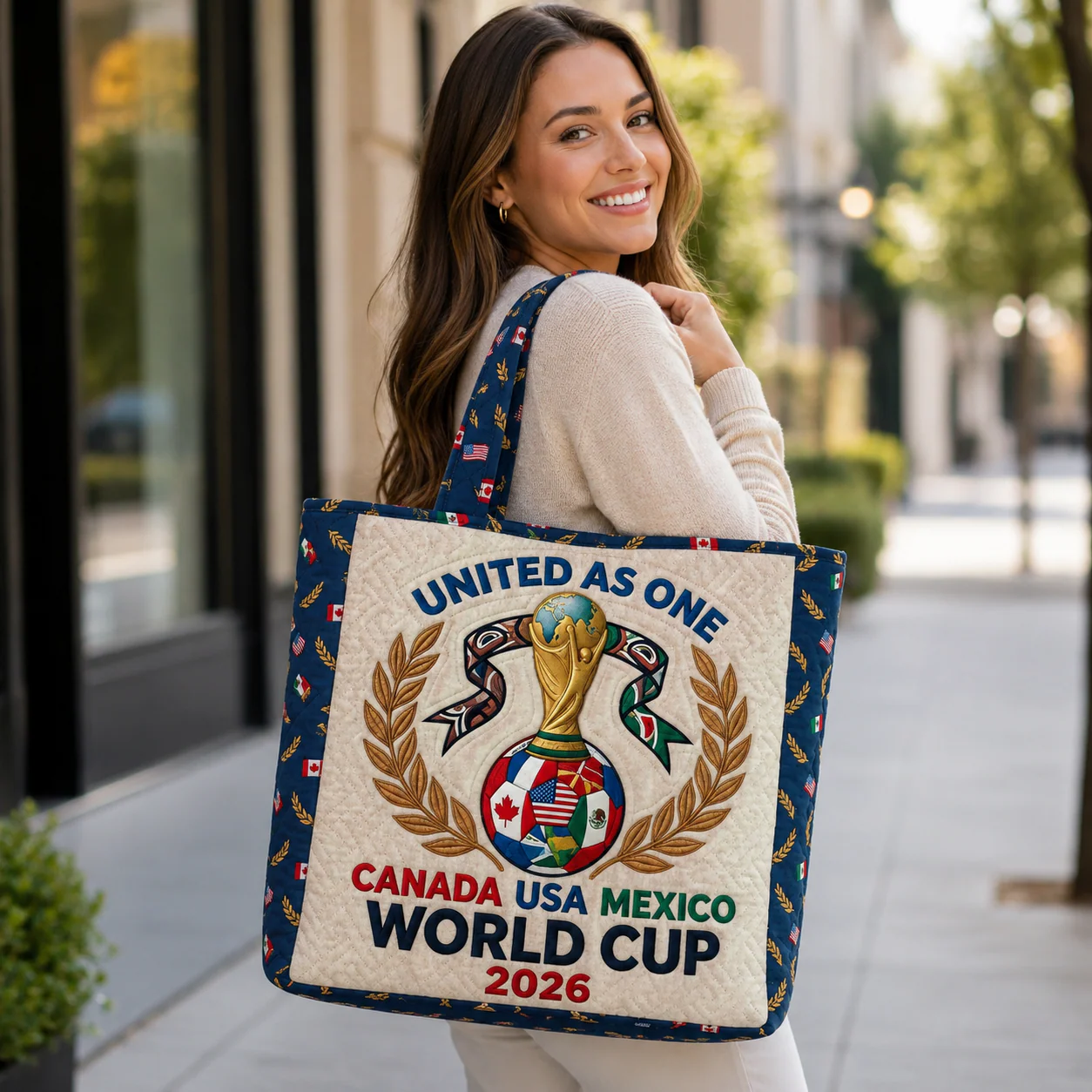 World Soccer Cup 2026 United As One Canada USA Mexico - Quilted Tote Bag - Gift For Soccer Fans - Image 5