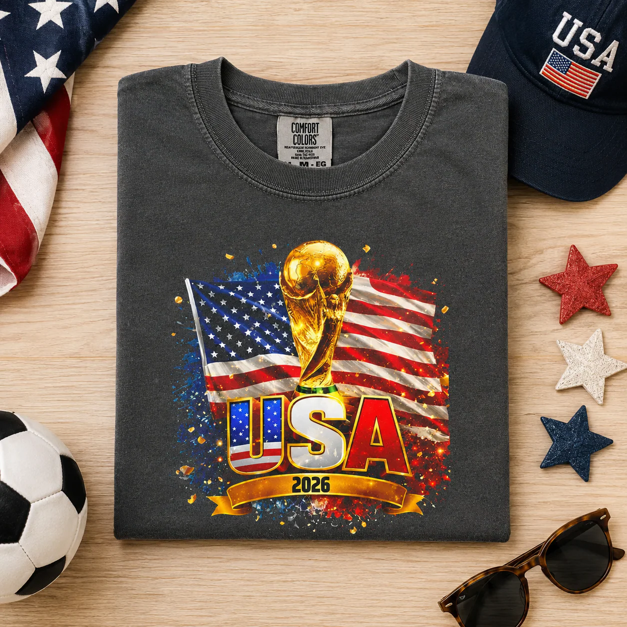 World Soccer Cup 2026 USA Waving American Flag - Comfort Shirt - Gift For Soccer Fans
