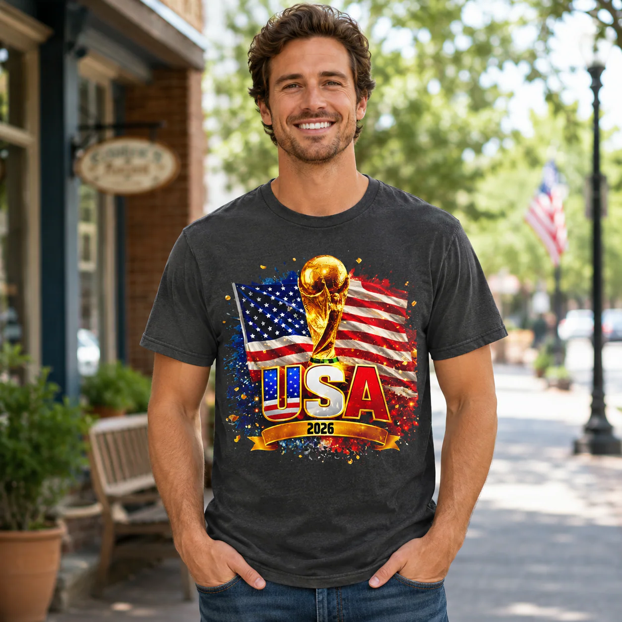 World Soccer Cup 2026 USA Waving American Flag - Comfort Shirt - Gift For Soccer Fans - Image 3