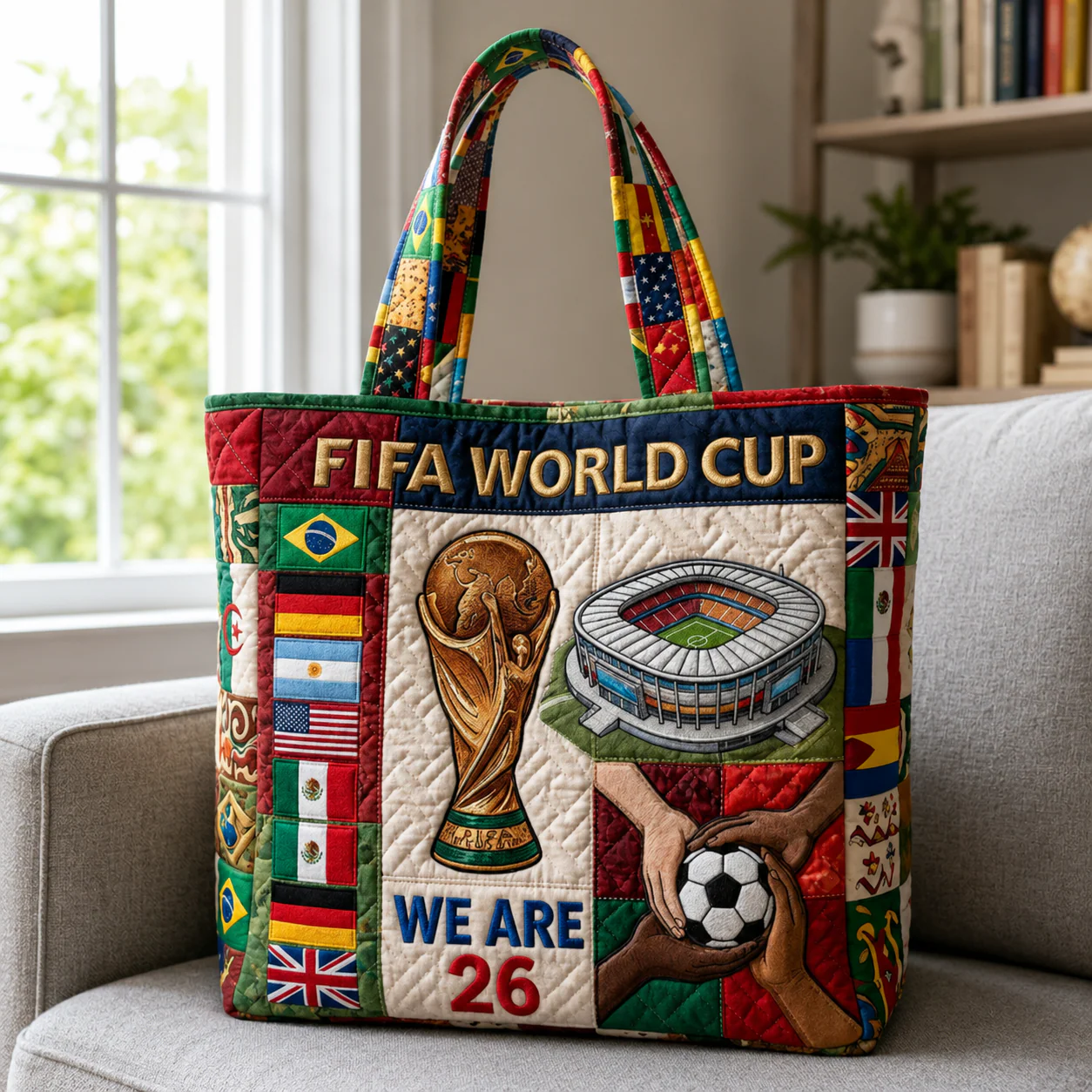 World Soccer Cup 2026 We Are 26 Trophy Stadium Flags - Quilted Tote Bag - Gift For Soccer Fans