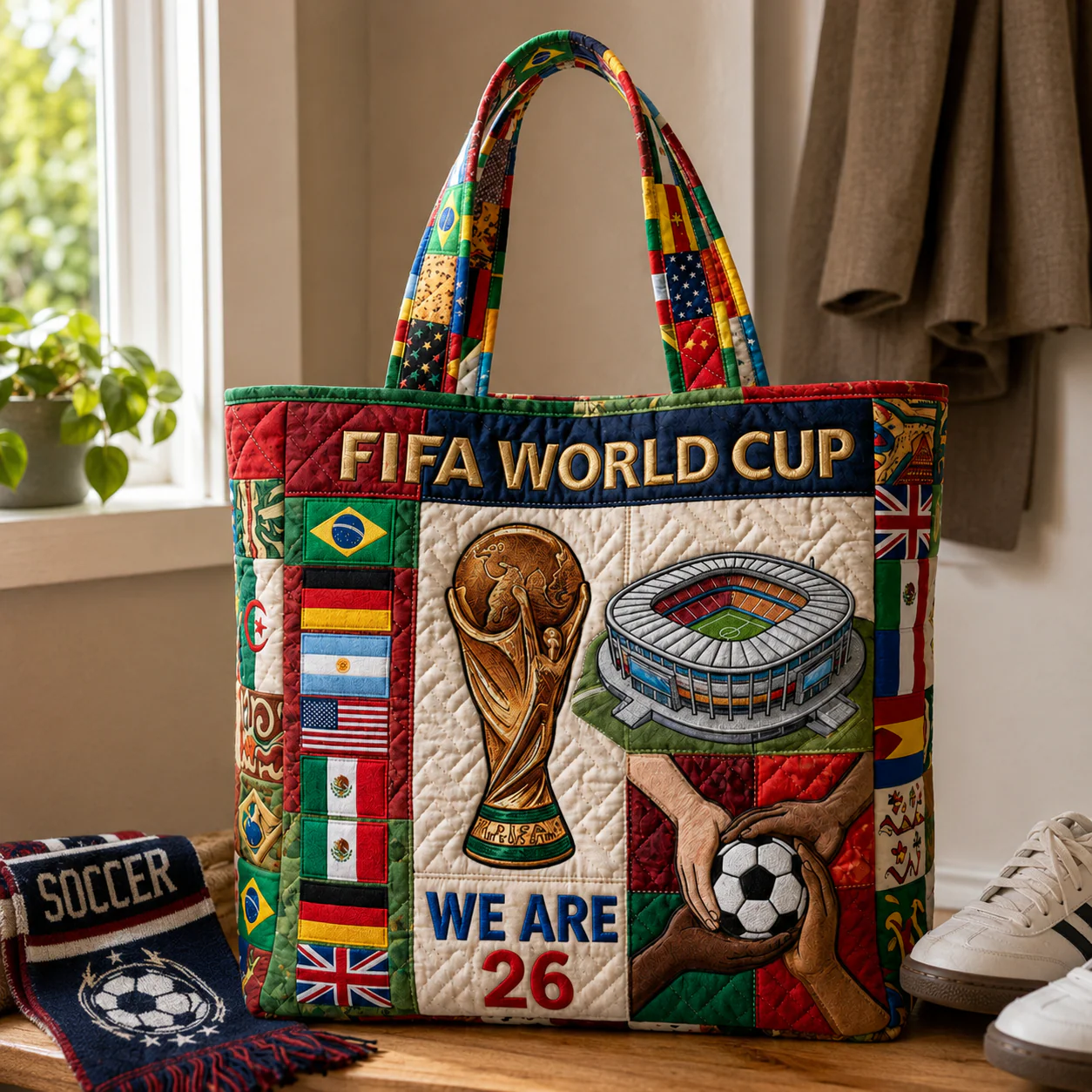 World Soccer Cup 2026 We Are 26 Trophy Stadium Flags - Quilted Tote Bag - Gift For Soccer Fans - Image 2