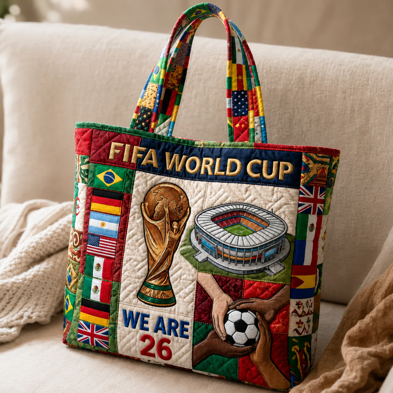 World Soccer Cup 2026 We Are 26 Trophy Stadium Flags - Quilted Tote Bag - Gift For Soccer Fans - Image 3