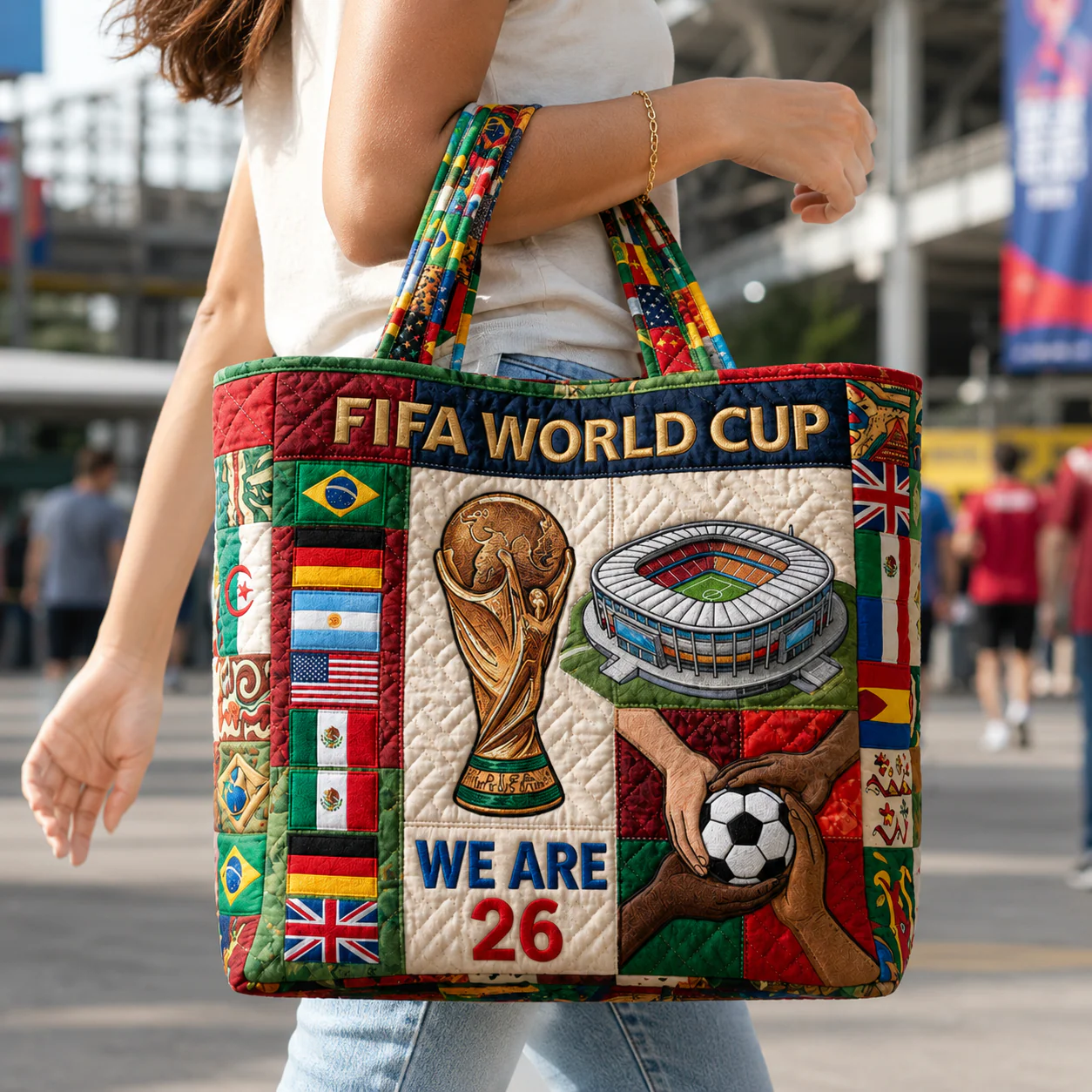 World Soccer Cup 2026 We Are 26 Trophy Stadium Flags - Quilted Tote Bag - Gift For Soccer Fans - Image 6