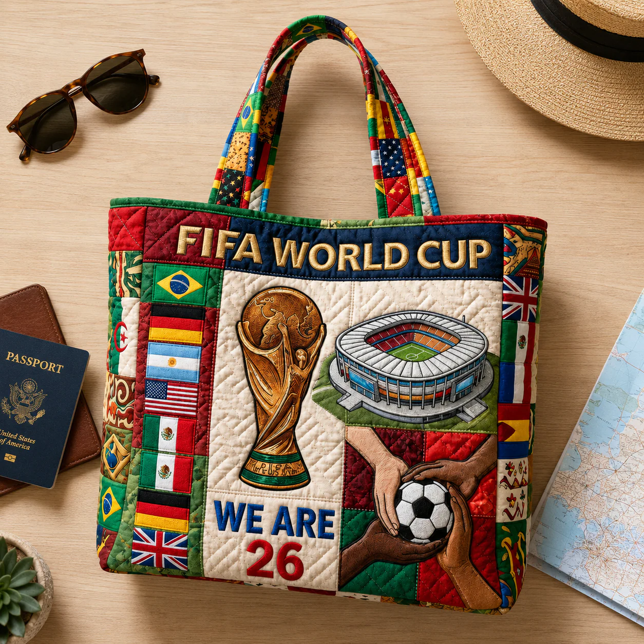 World Soccer Cup 2026 We Are 26 Trophy Stadium Flags - Quilted Tote Bag - Gift For Soccer Fans - Image 7