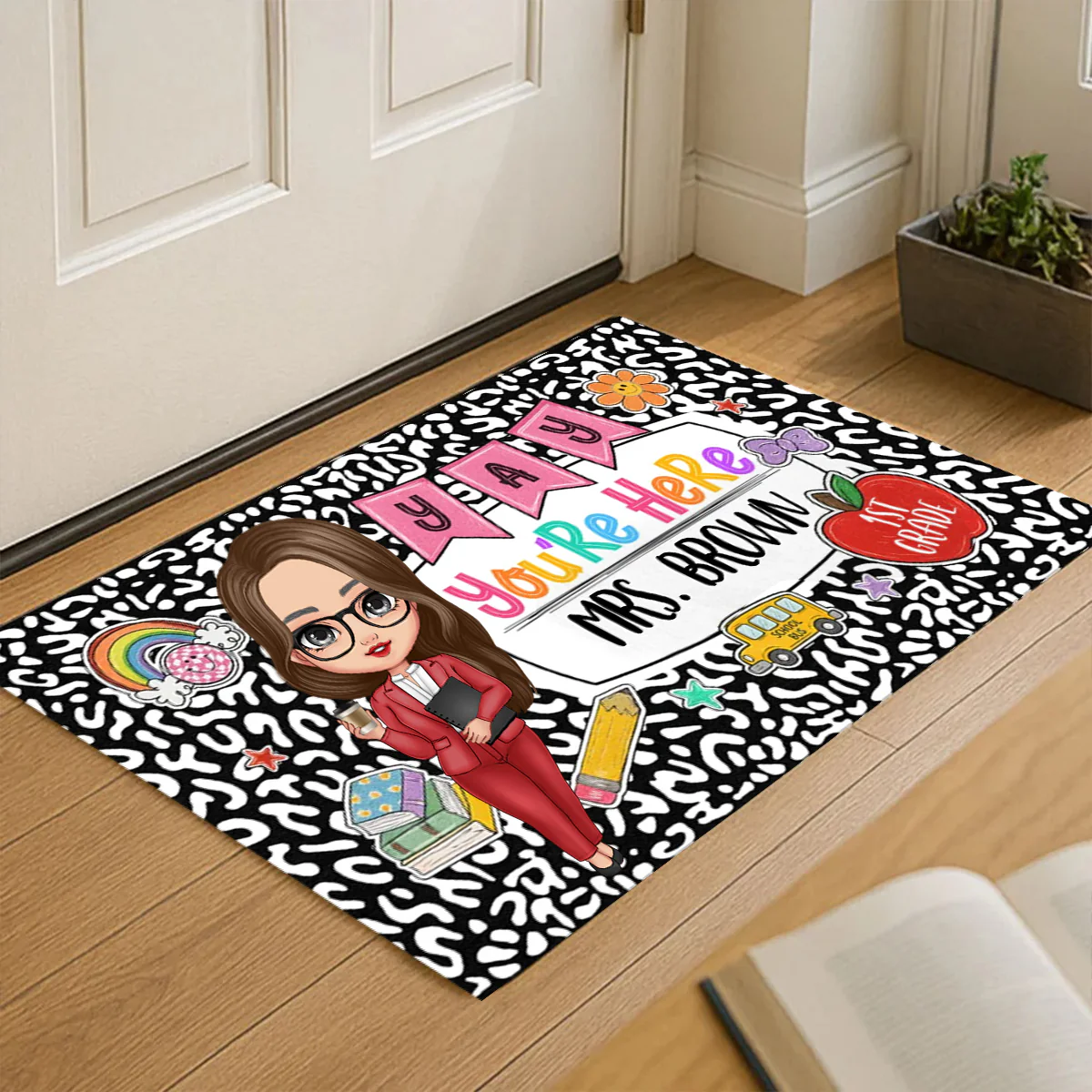Yay You're Here Composition Book Pattern - Personalized Doormat, Back To School Gift | CLTC01 - Image 3