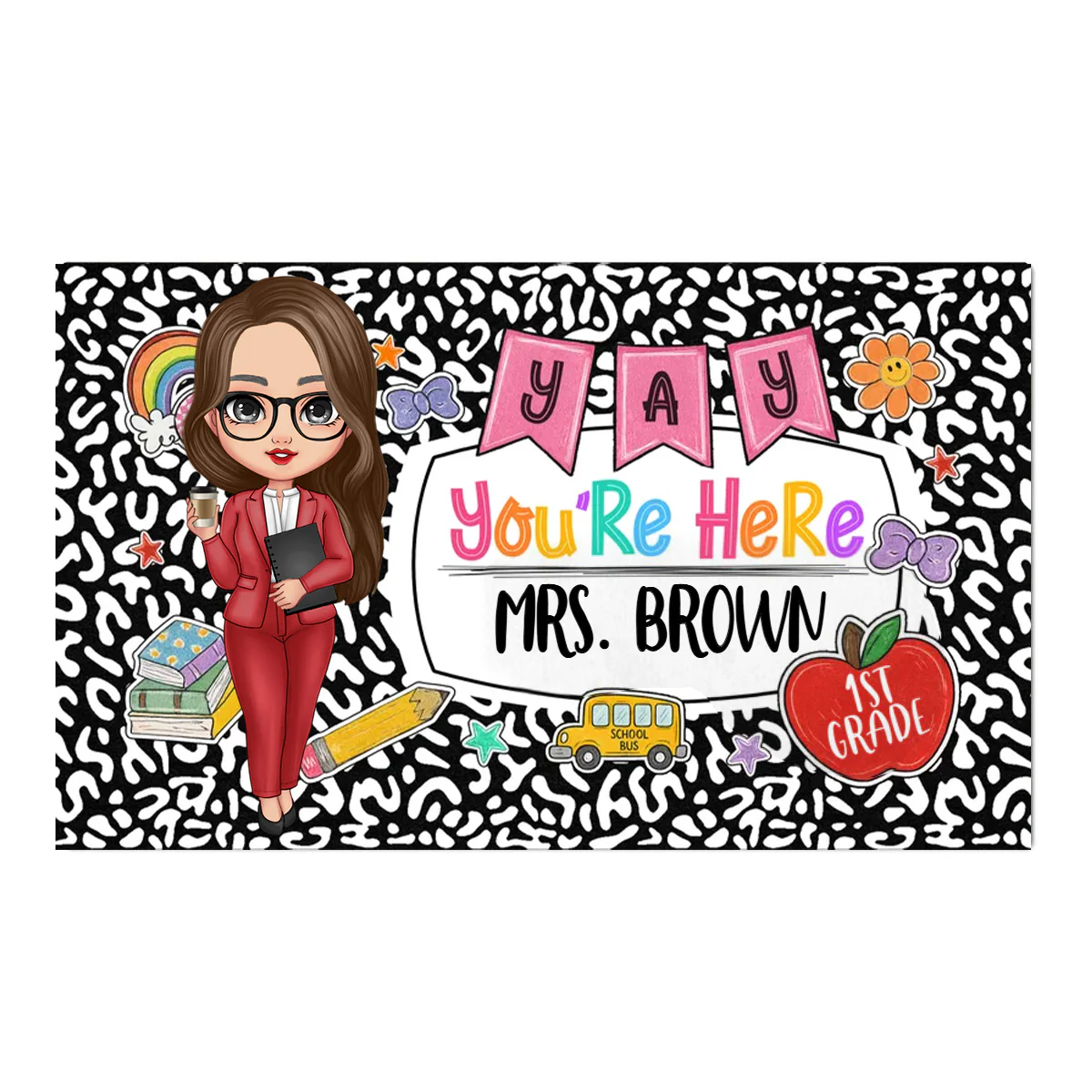 Yay You're Here Composition Book Pattern - Personalized Doormat, Back To School Gift | CLTC01 - Image 5