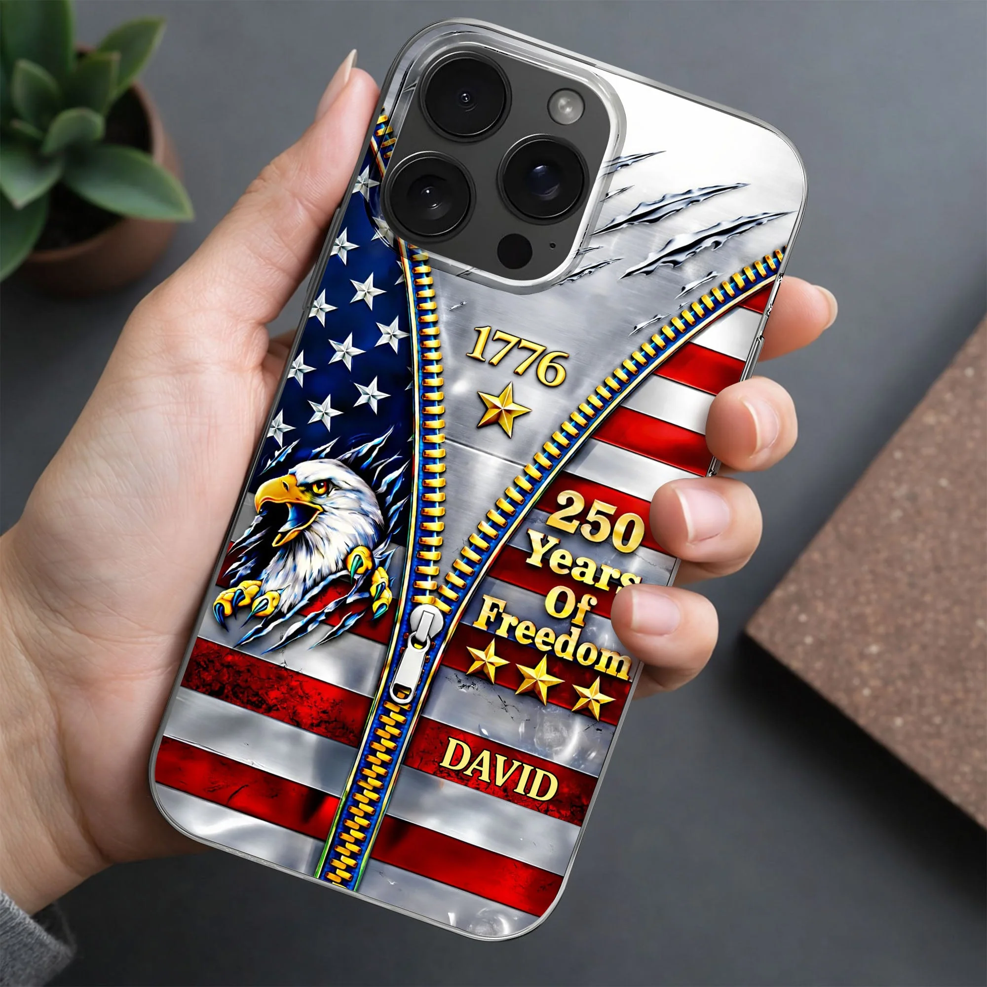 Years Of Freedom American Flag Eagle With Zipper - Personalized Phone Case - Gift For Patriots - Image 5