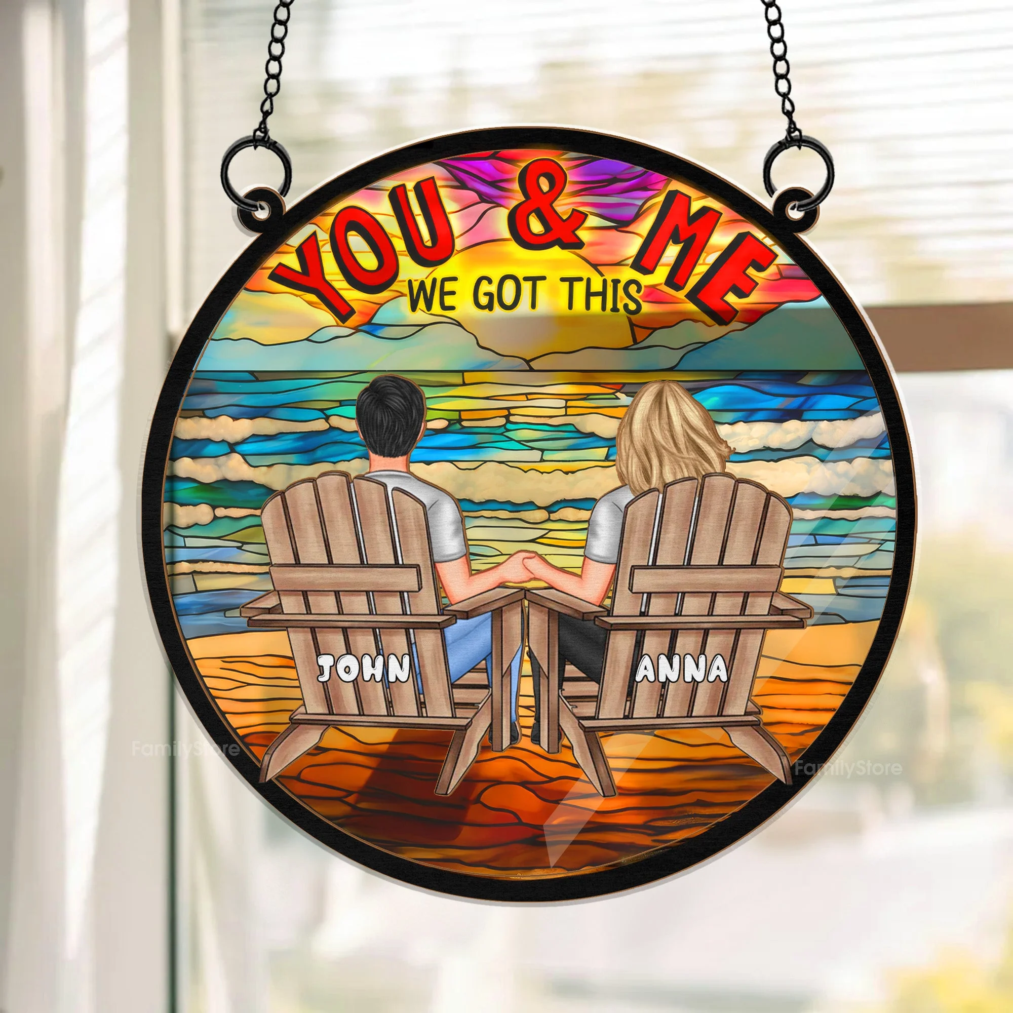 You And Me We Got This And Let's Go To The Beach - Personalized Stained Glass Window Hanging Suncatcher - Gift For Couples | GR23 NA94
