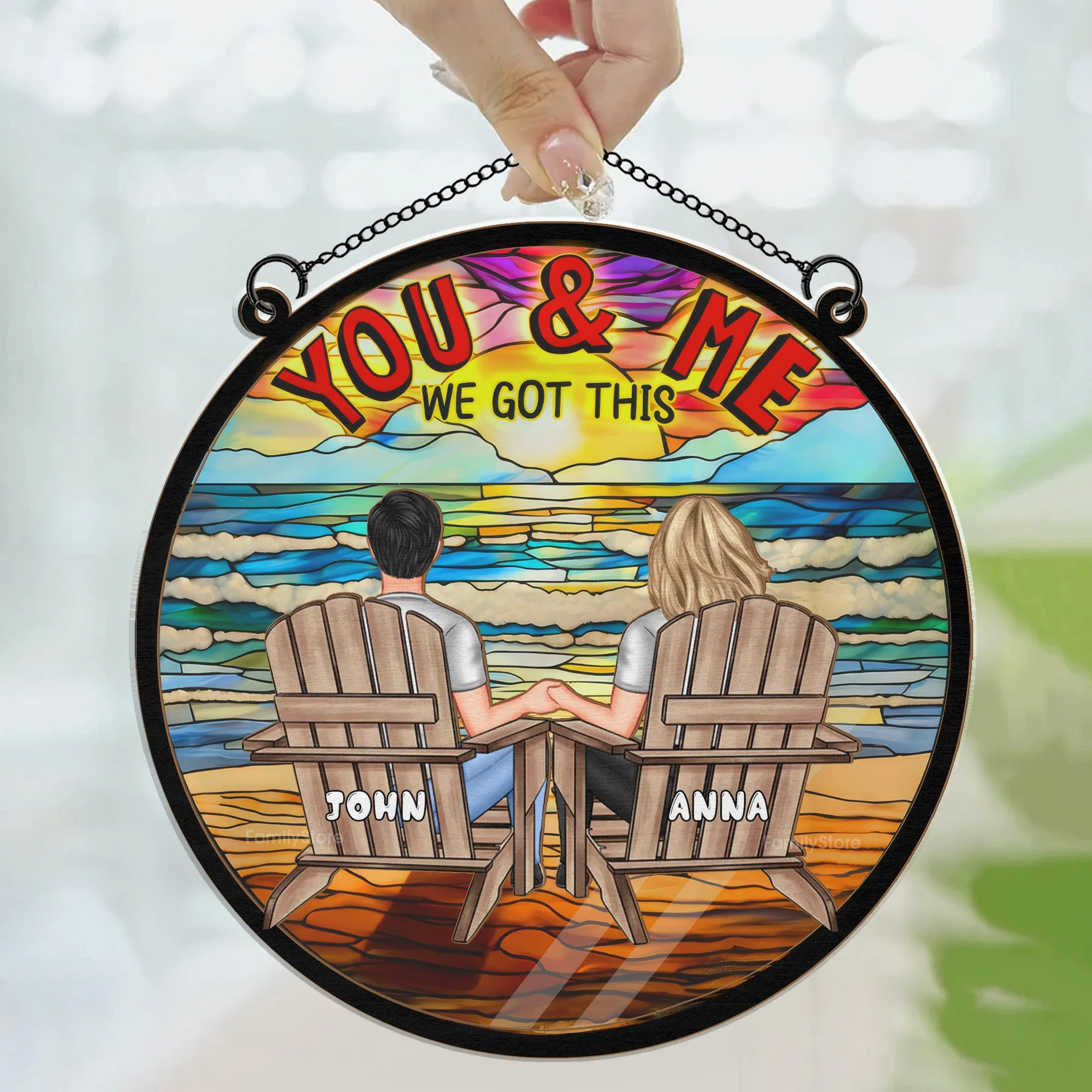 You And Me We Got This And Let's Go To The Beach - Personalized Stained Glass Window Hanging Suncatcher - Gift For Couples | GR23 NA94 - Image 3