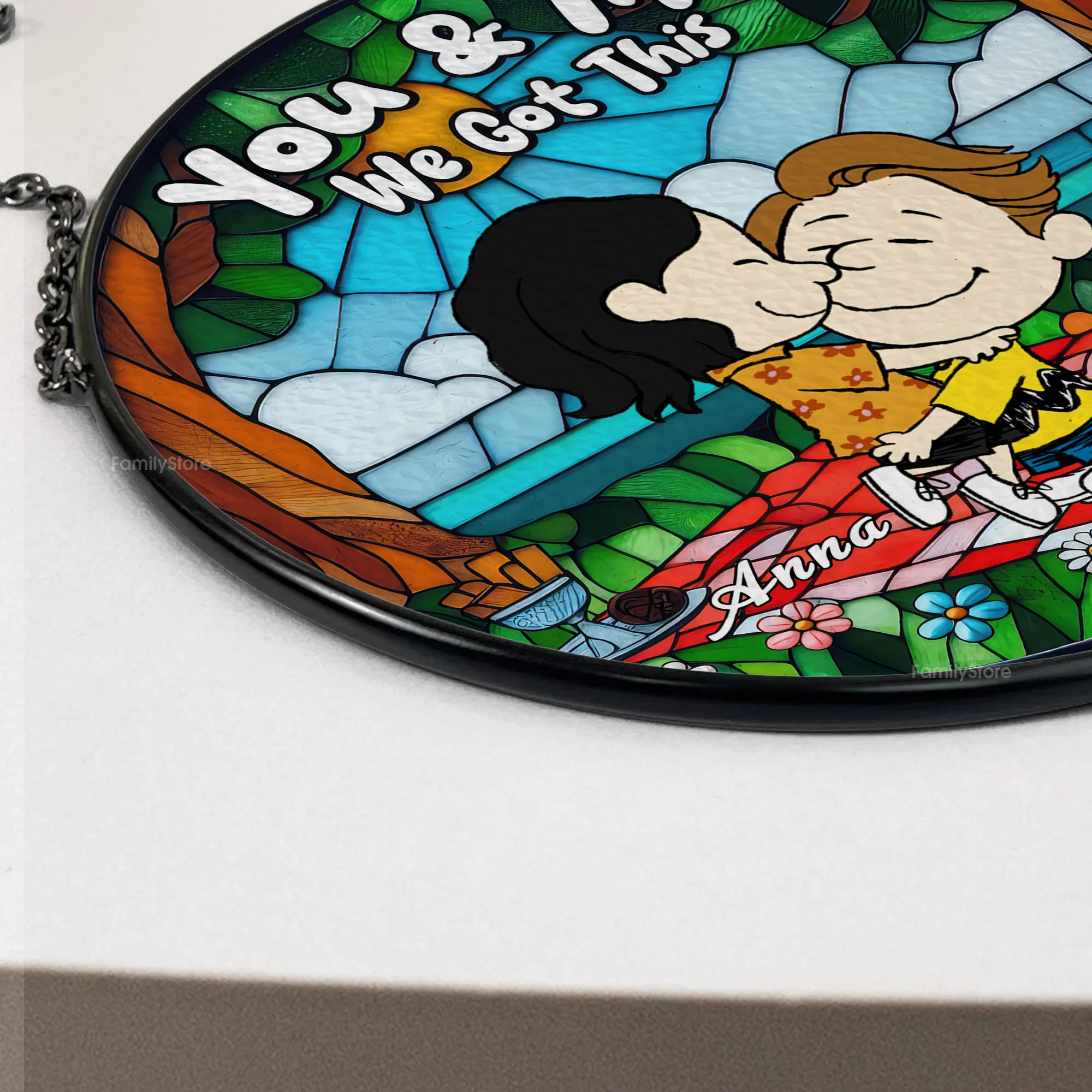 You And Me We Got This Happy Picnic Peanut - Personalized Stained Glass Window Suncatcher - Gift For Couple, Husband Wife | GR8 NH96 - Image 4
