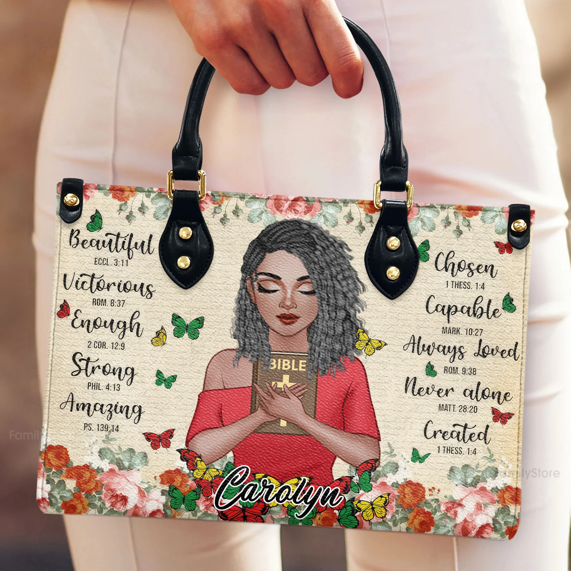 You Are Beautiful Victorious Chosen Vintage Style - Personalized Leather Bag - Birthday Gift For Black Woman, Mother, Friend, Sister | CLGOD01 - Image 4