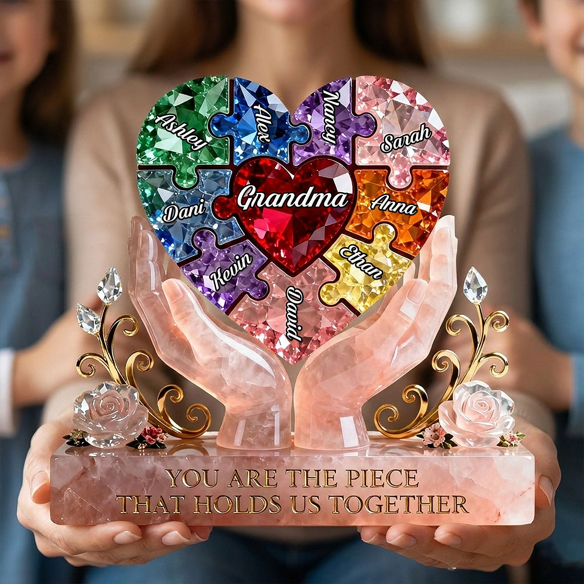 You Are The Piece That Holds Us Together - Personalized Shape Acrylic Plaque - Gift For Mom, Grandma HN02