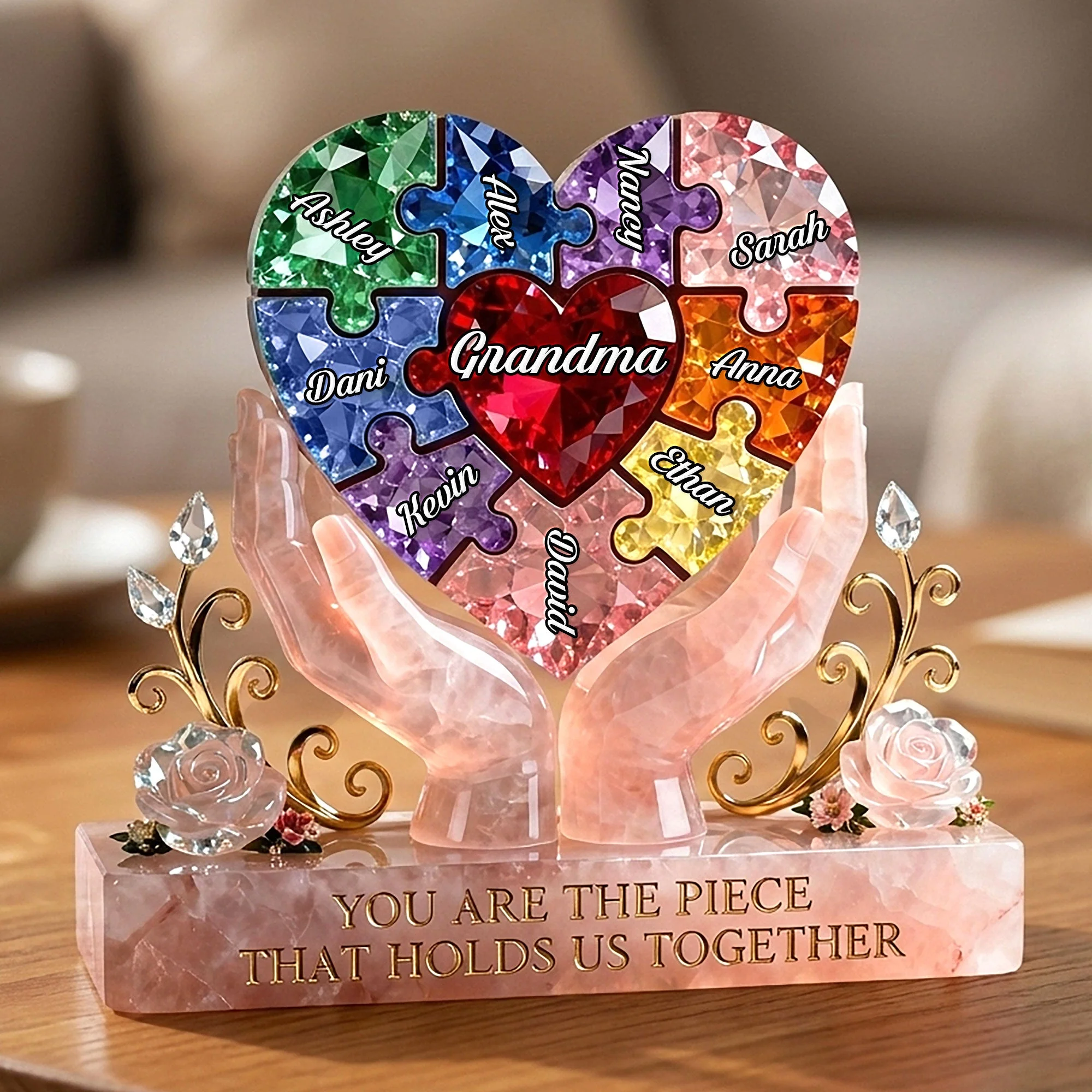 You Are The Piece That Holds Us Together - Personalized Shape Acrylic Plaque - Gift For Mom, Grandma HN02 - Image 2