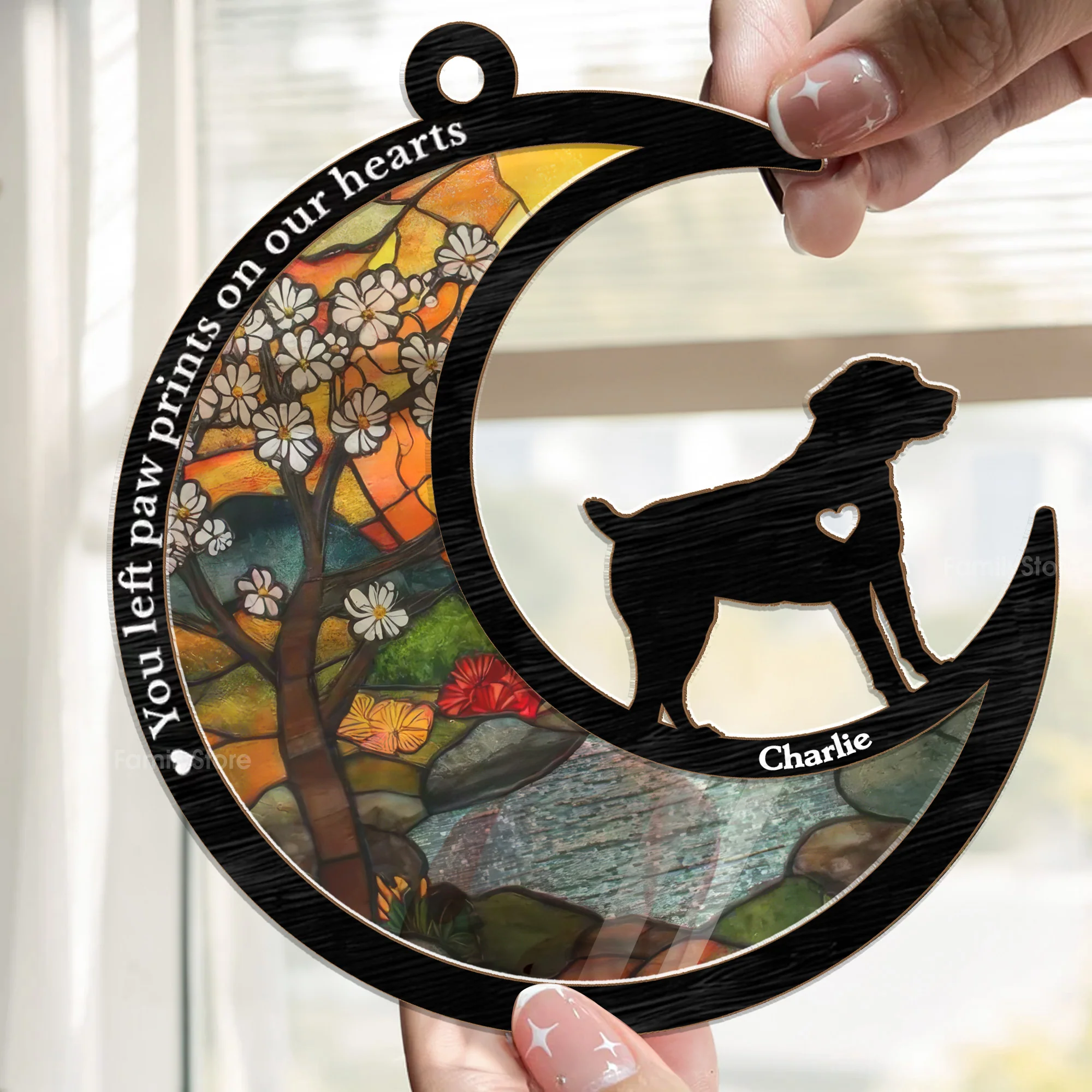 You Live In My Mind You Left Paw Prints On My Heart - Memorial Gift For Pet Lovers - Personalized Window Hanging Window Hanging Suncatcher Ornament - CLP05 NA94 - Image 2