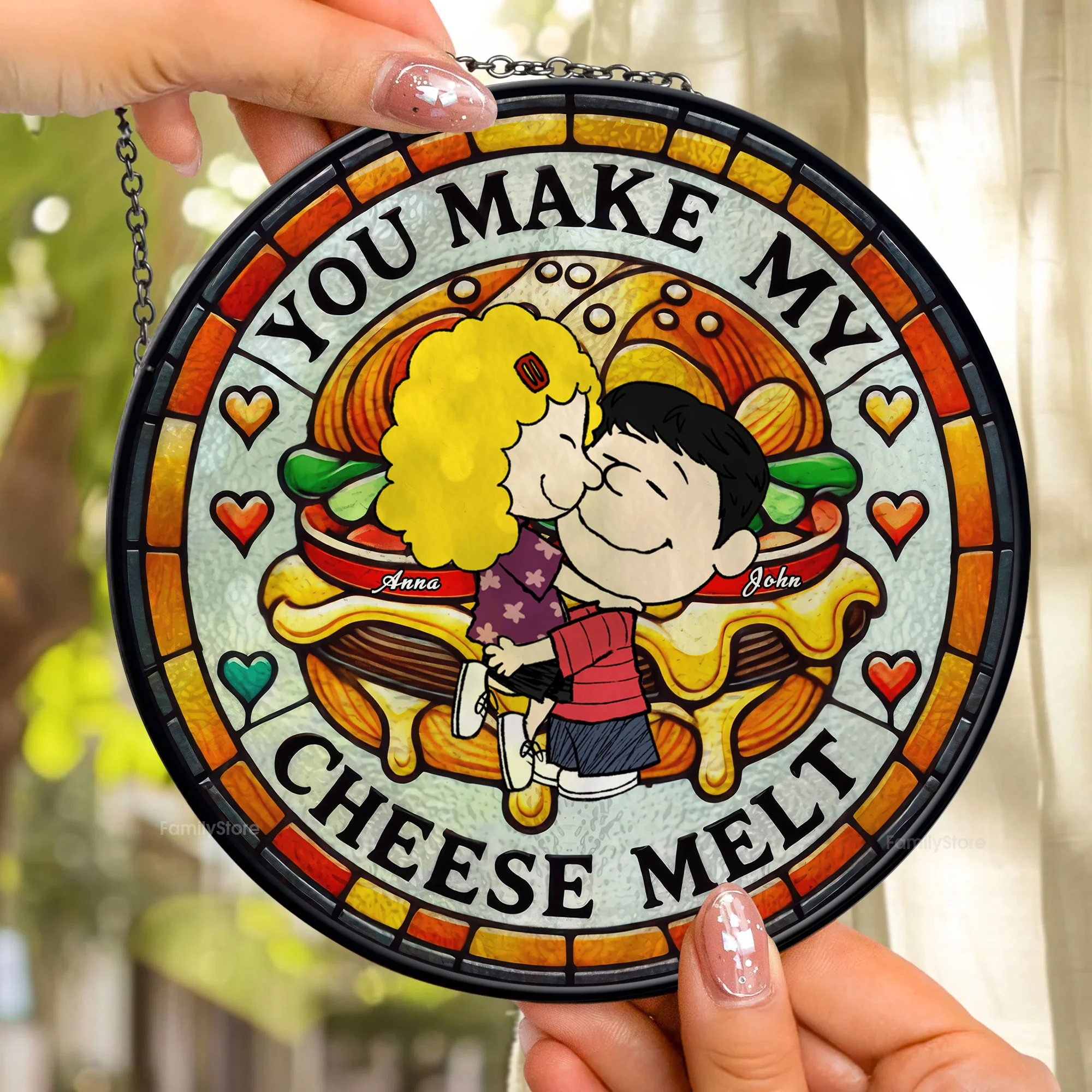 You Make My Cheese Melt Peanut - Personalized Stained Glass Window Suncatcher - Gift For Couple, Husband Wife | GR8 NH96 - Image 2