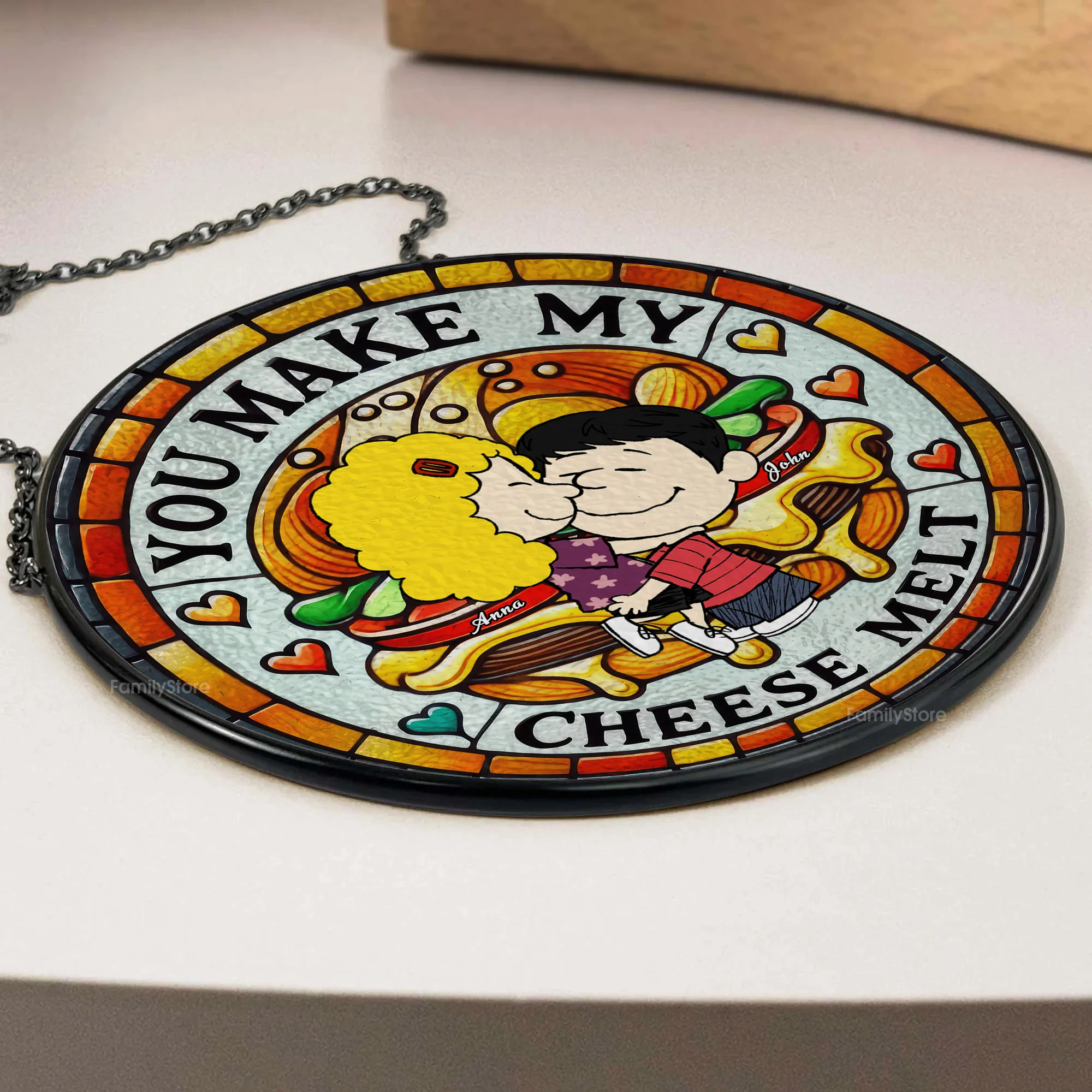You Make My Cheese Melt Peanut - Personalized Stained Glass Window Suncatcher - Gift For Couple, Husband Wife | GR8 NH96 - Image 3