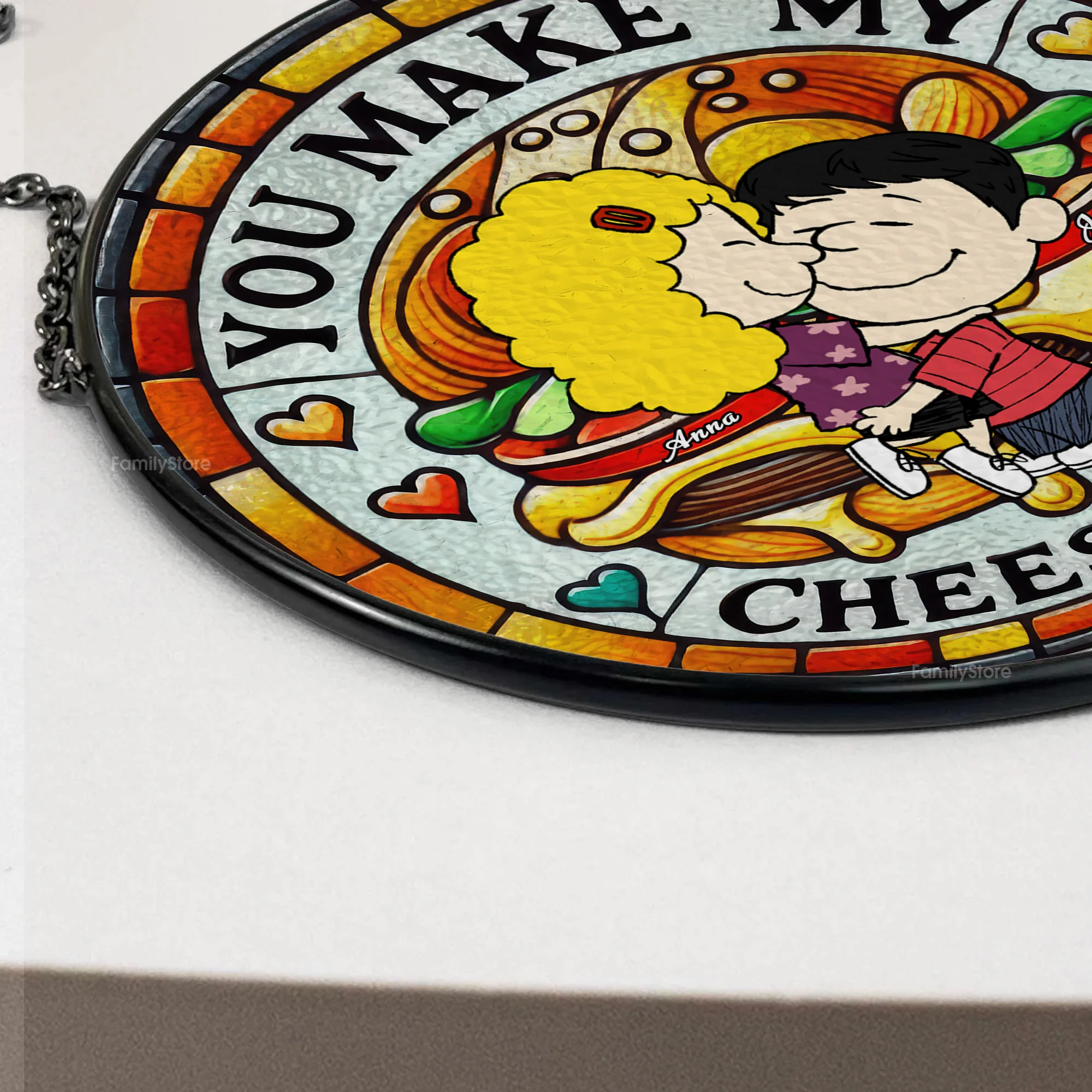 You Make My Cheese Melt Peanut - Personalized Stained Glass Window Suncatcher - Gift For Couple, Husband Wife | GR8 NH96 - Image 4
