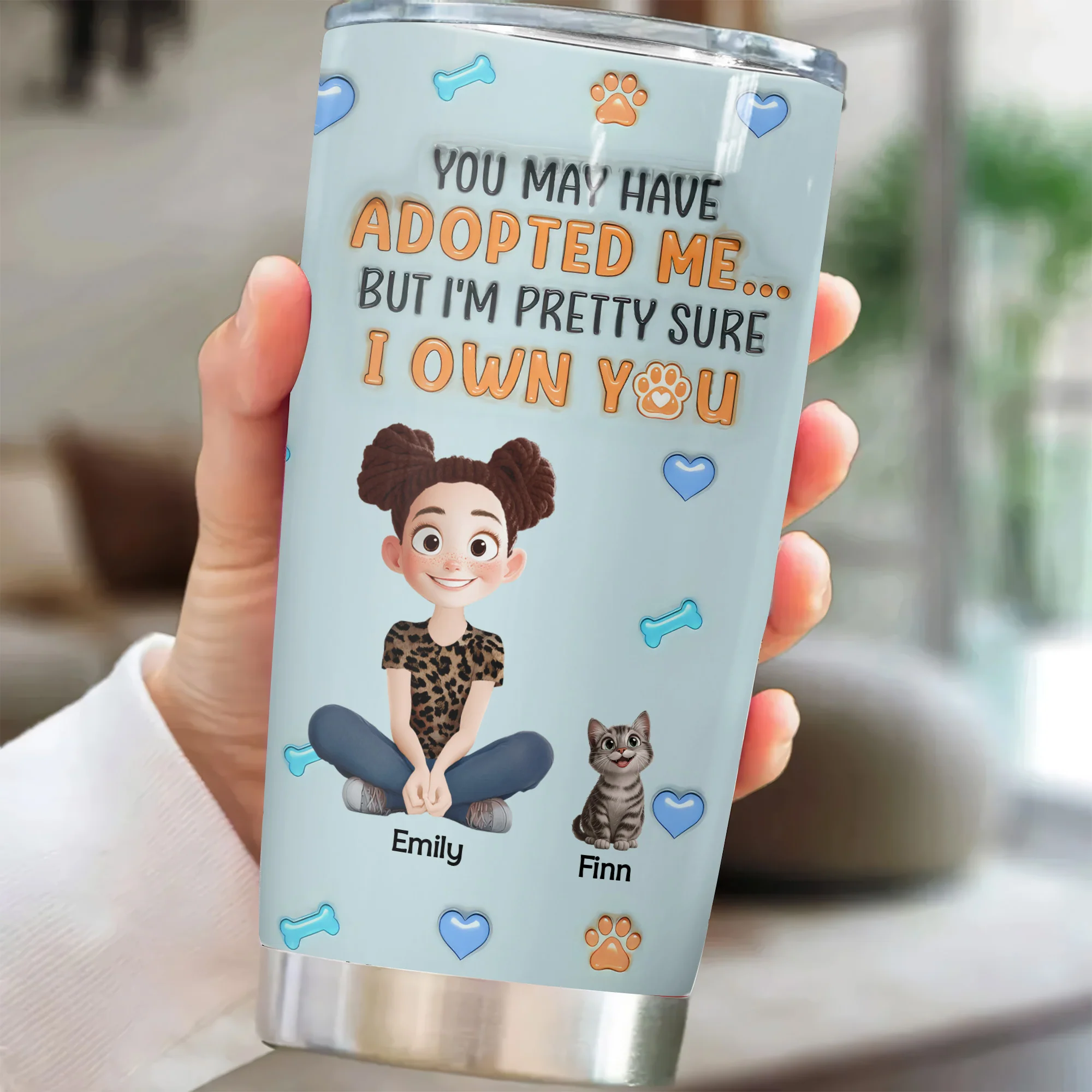 You May Have Adopted Me But I Own You 3D Inflated Effect Cartoon Cat - Personalized Tumbler Cup - Gift for Pet Owners, Pet Lovers, Cat Mom | CLP15 NH96 - Image 2