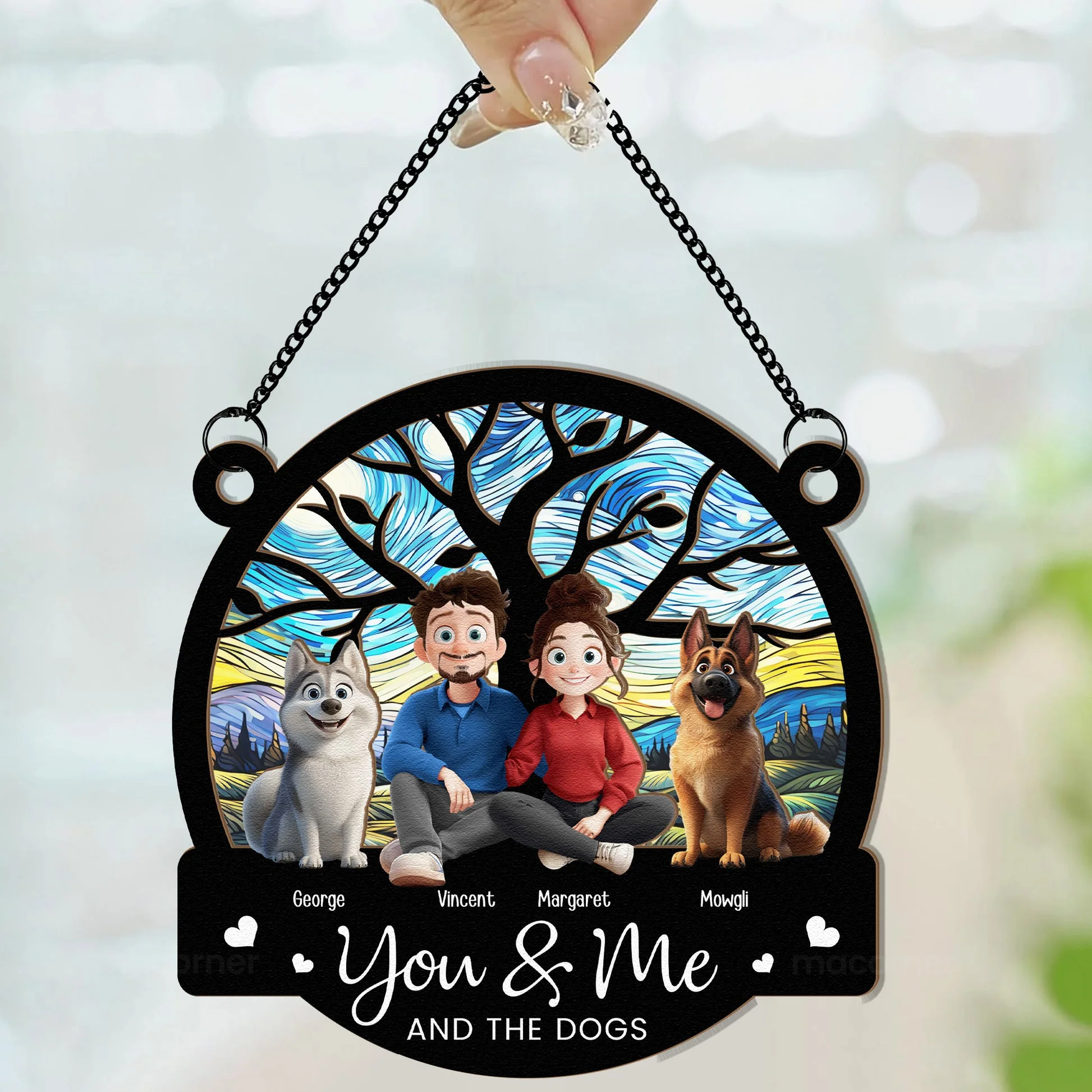 You & Me And The Dogs Cartoon Dog - Personalized Window Hanging Suncatcher Ornament - Gift for Pet Owners, Dog Lovers, Dog Dad, Dog Mom | CLP15 NH96 - Image 2