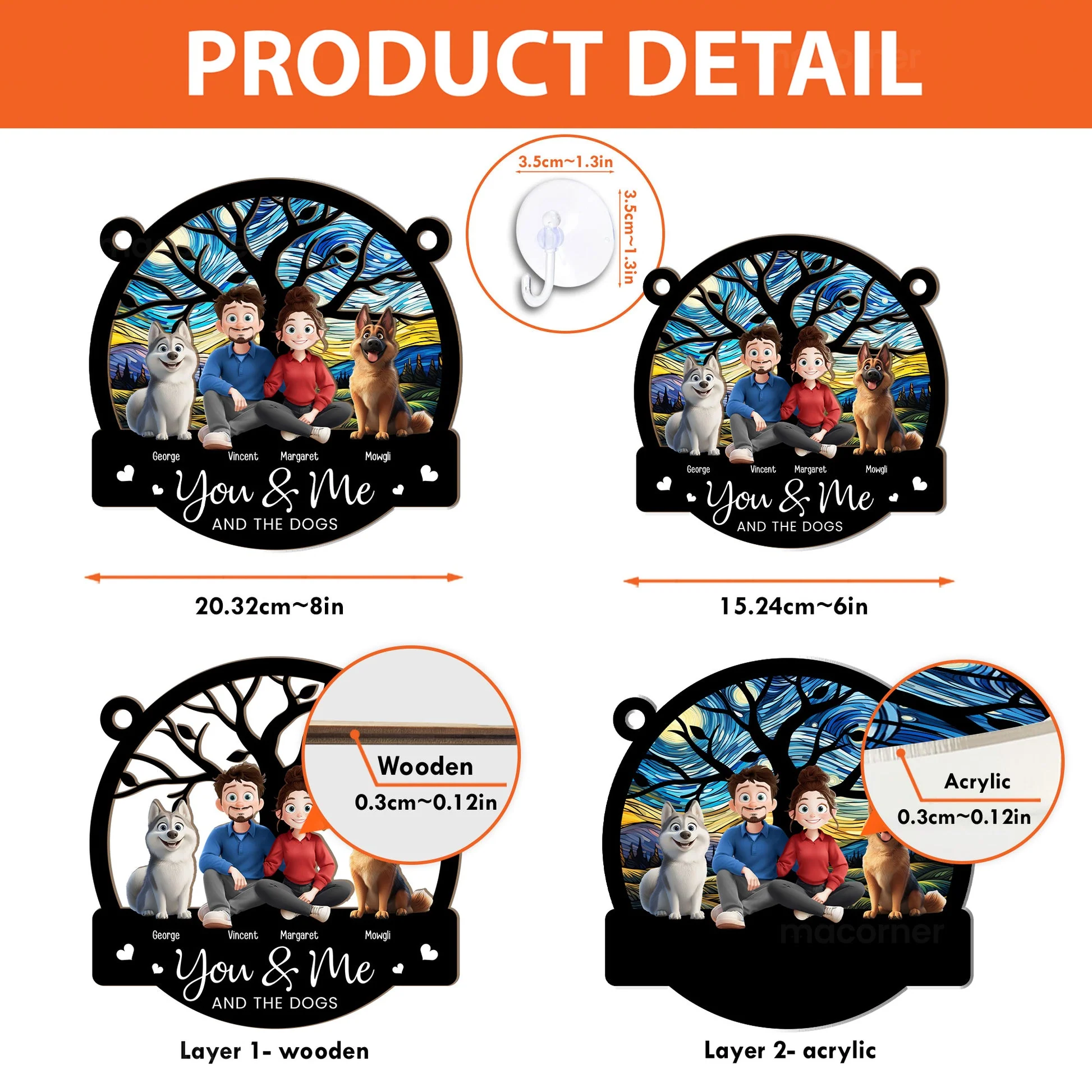 You & Me And The Dogs Cartoon Dog - Personalized Window Hanging Suncatcher Ornament - Gift for Pet Owners, Dog Lovers, Dog Dad, Dog Mom | CLP15 NH96 - Image 4