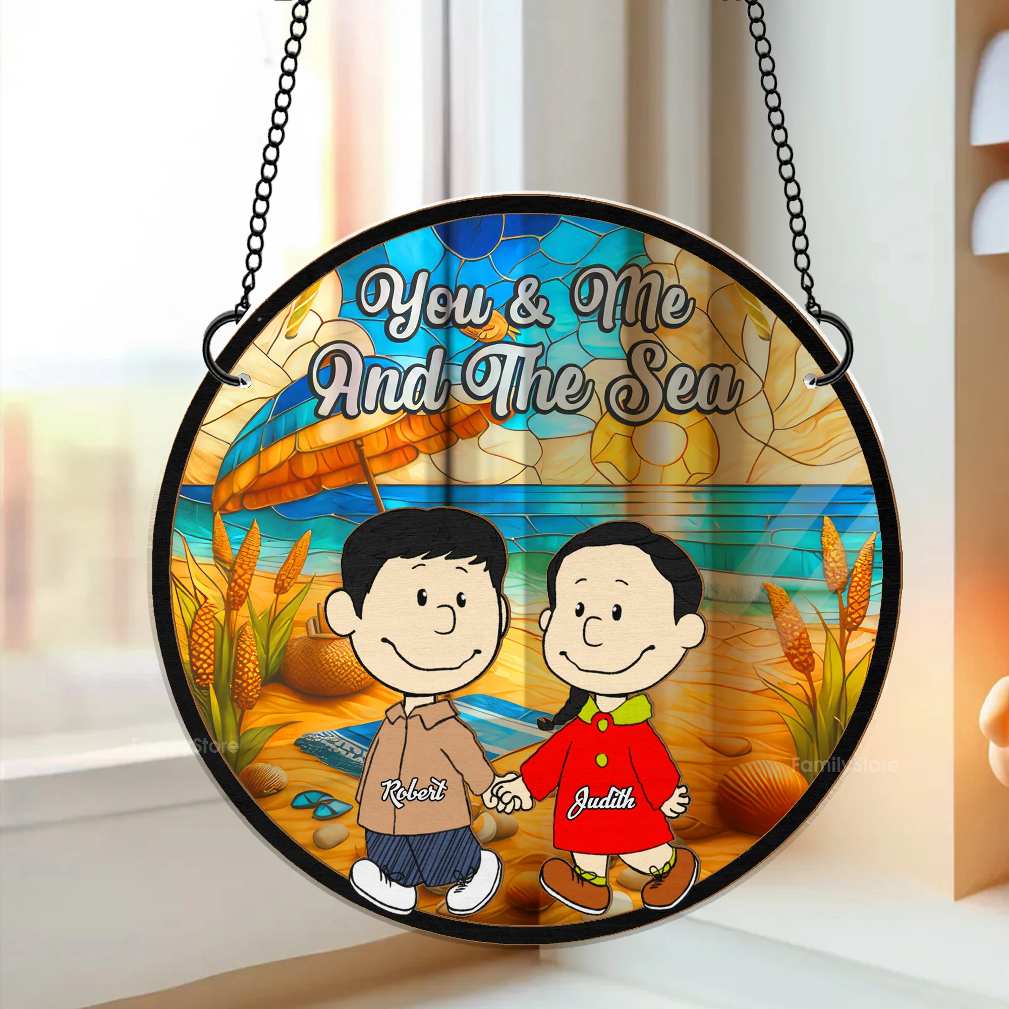 You Me And The Sea Peanut - Personalized Window Hanging Suncatcher Ornament - Gift For Couple, Husband Wife | CL43 NH96