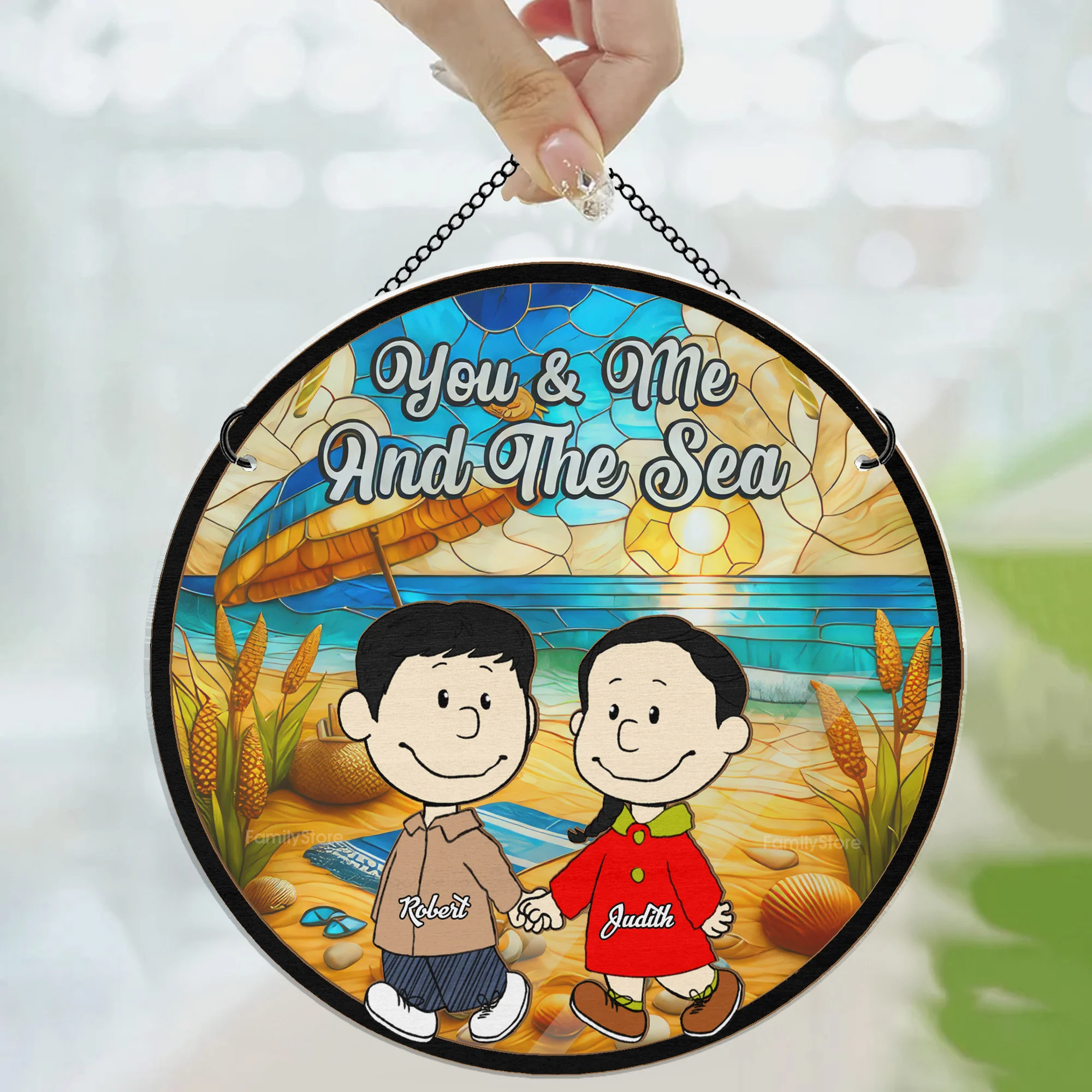 You Me And The Sea Peanut - Personalized Window Hanging Suncatcher Ornament - Gift For Couple, Husband Wife | CL43 NH96 - Image 3
